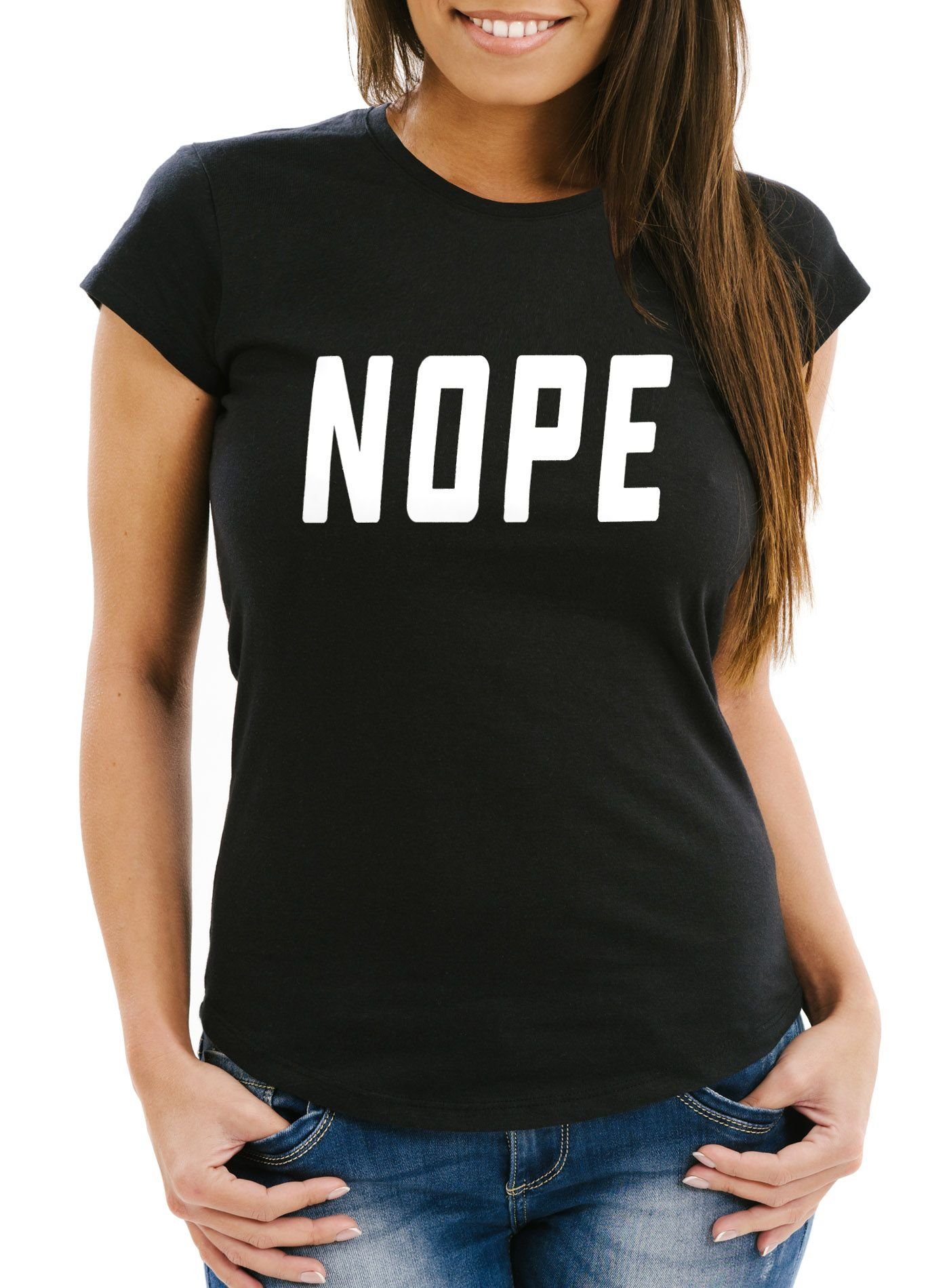 MoonWorks Print-Shirt Damen T-Shirt NOPE Slim Fit mit Print