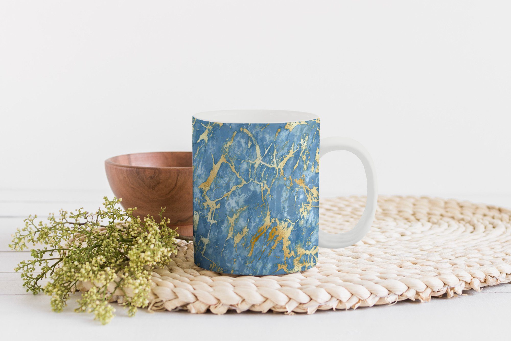 Keramik, Marmor Gold - Geschenk Teetasse, Blau, - Becher, MuchoWow Kaffeetassen, Tasse Teetasse,