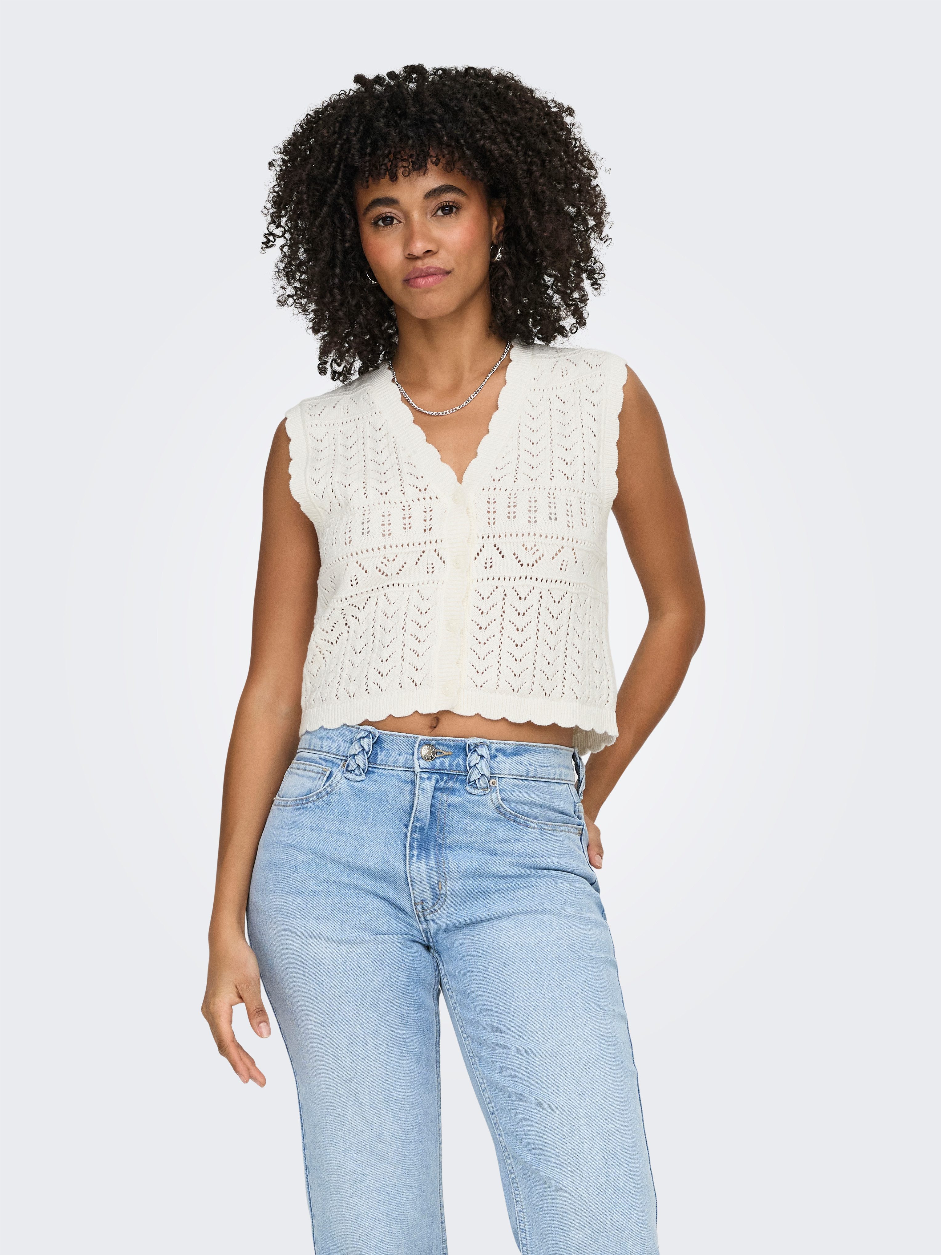ONLY Strickjacke ONLIRINA V-NECK BUTTON VEST KNT NOOS Baumwollmischung – Bild 2 von 5