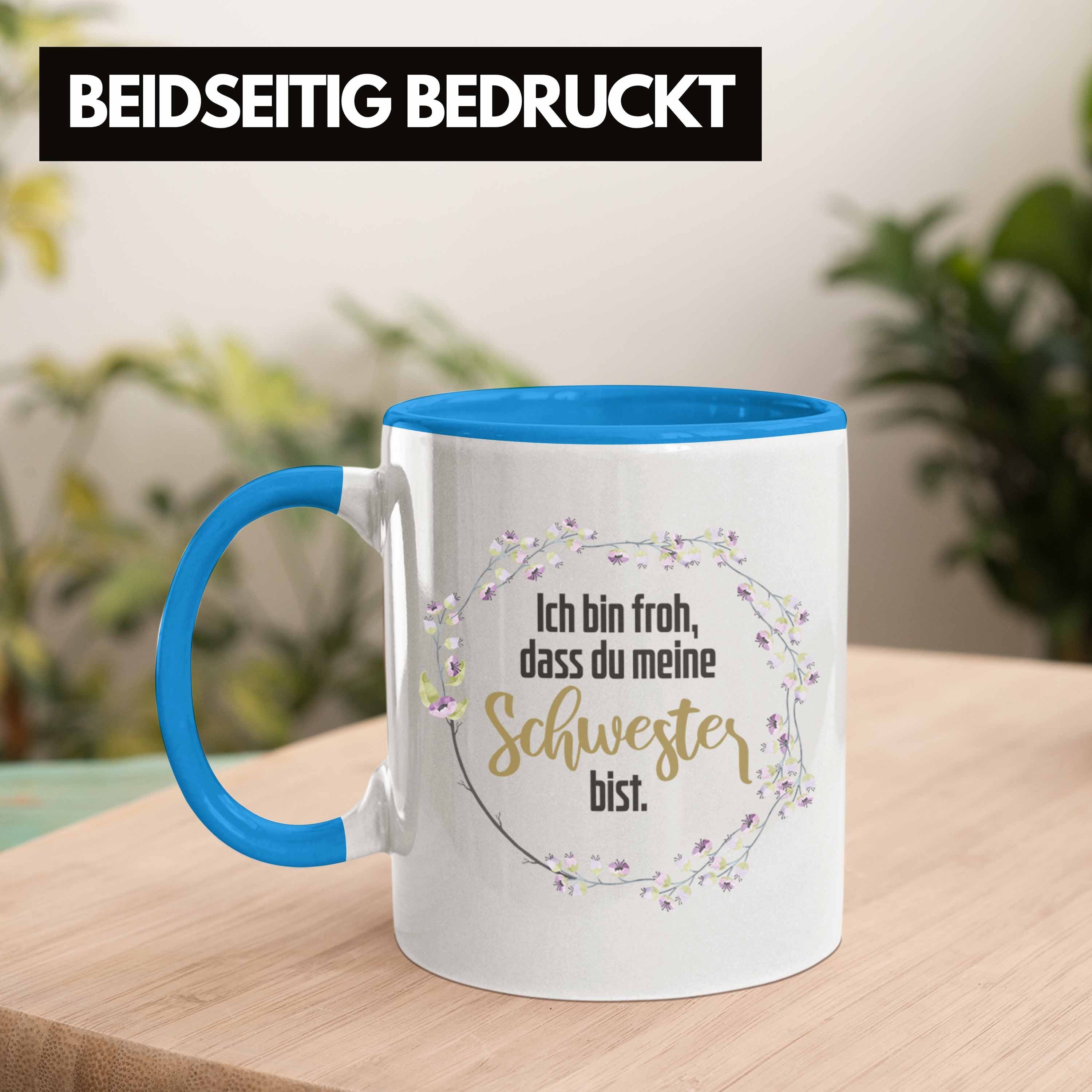 Beste Geburtstag Blau Schwester Tasse von Trendation Schwester Spruch Trendation Geschenkidee Schwester Tasse -