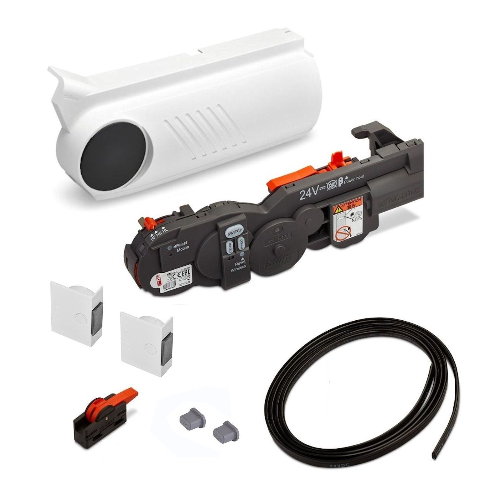 blum Möbelbeschlag SERVO-DRIVE Set für Aventos HF Hochfaltbeschlag (Komplett-Set, 1 St), mit Funkschalter, Abdeckkappe und Distanzpuffern, seidenweiß