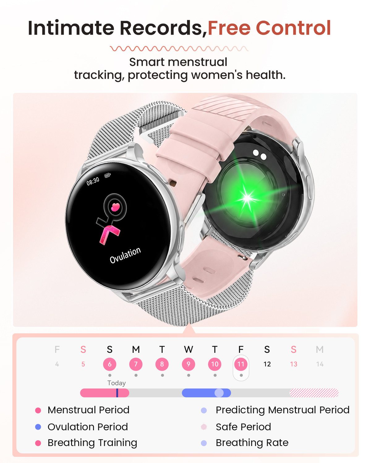 FOSMET 2026 Neue Smartwatch Damen,1.27" AMOLED,Bluetooth-Anruffunktion Smartwatch (3.23 cm) Pulsuhr,Schlafmonitor,SpO2, Watch, Sportuhr, Fitnessuhr Damen, IP68/ – Bild 4 von 5