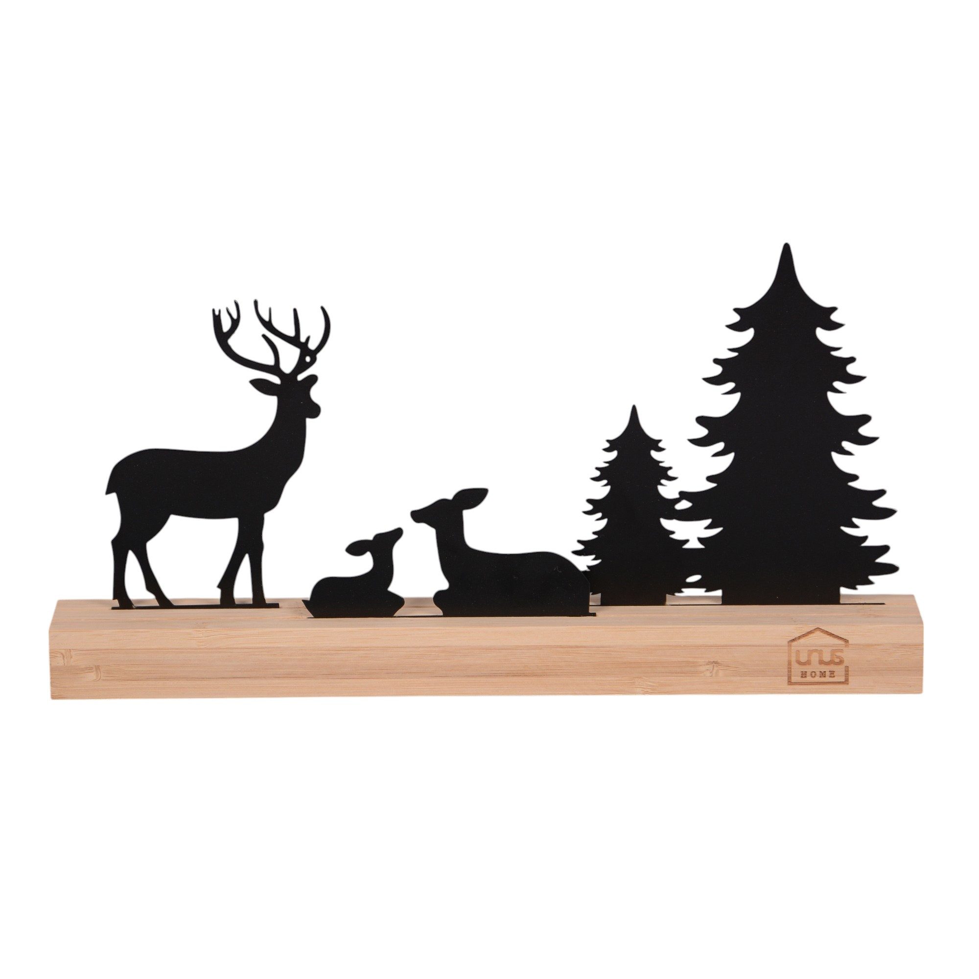 UNUS HOME Dekofigur Aufsteller Hirsch mit Bäumen in schwarz, Winterlandschaft, Winterdeko, Weihnachtsdeko