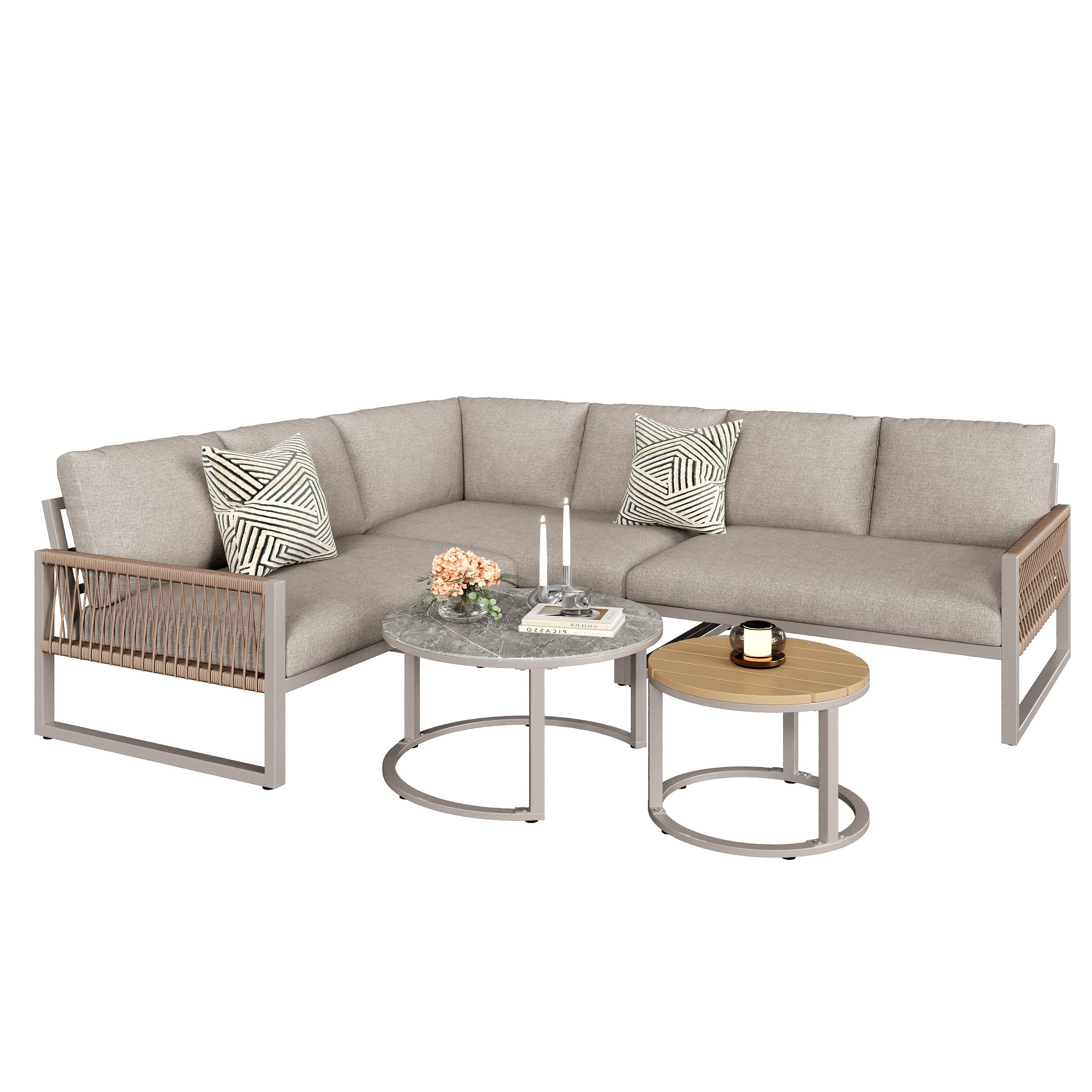 MODFU Gartenlounge-Set Ecksofa mit verzinktem Eisengestell, (Garten-Lounge- günstig online kaufen