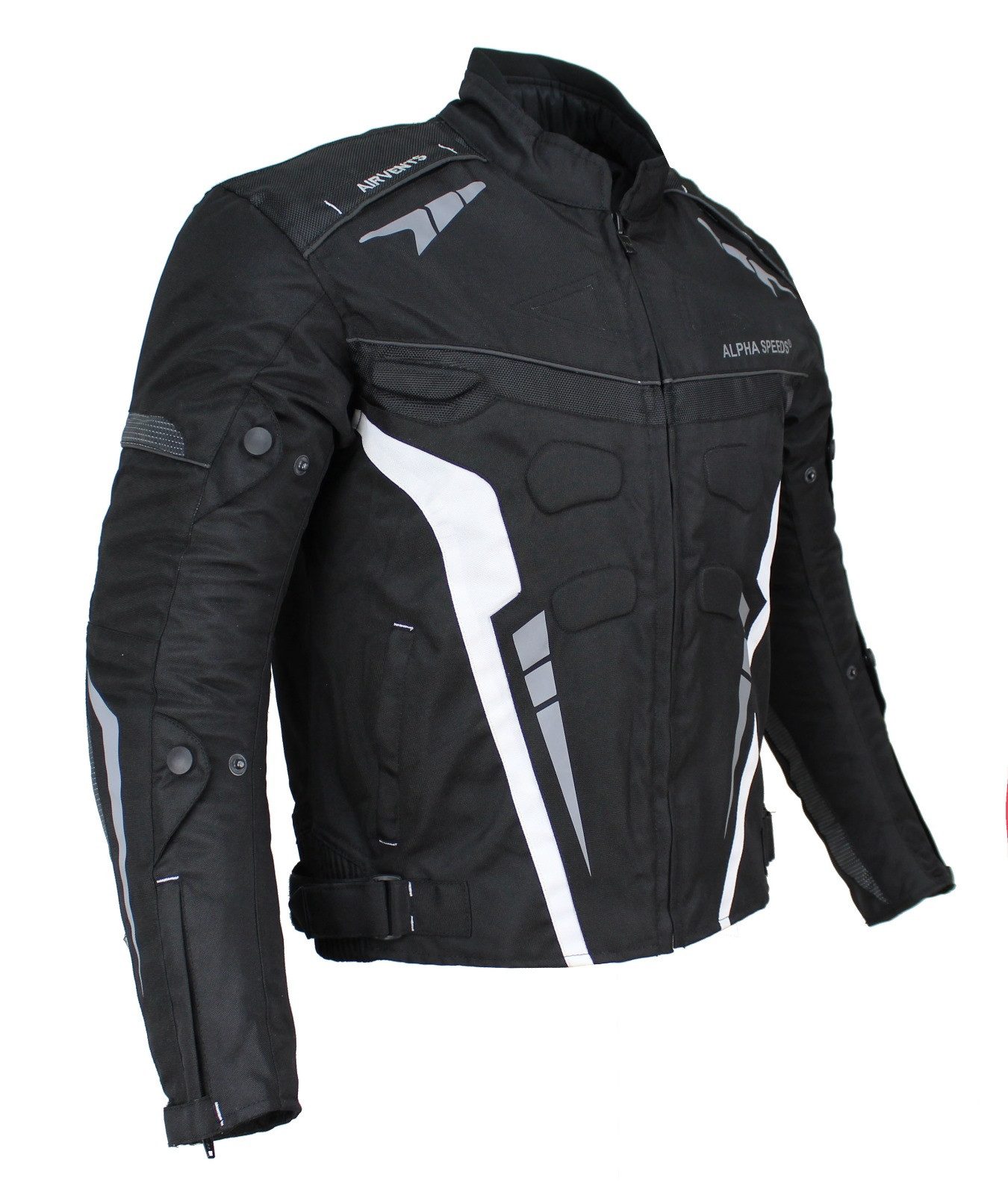 Alpha Speeds Motorradjacke Herren Biker Textil Jacke Wasserdicht Sport Touring Jacke Protektoren (Trennbare Innenjacke: All Season) Belüftungssysteme, SPORT Weiß
