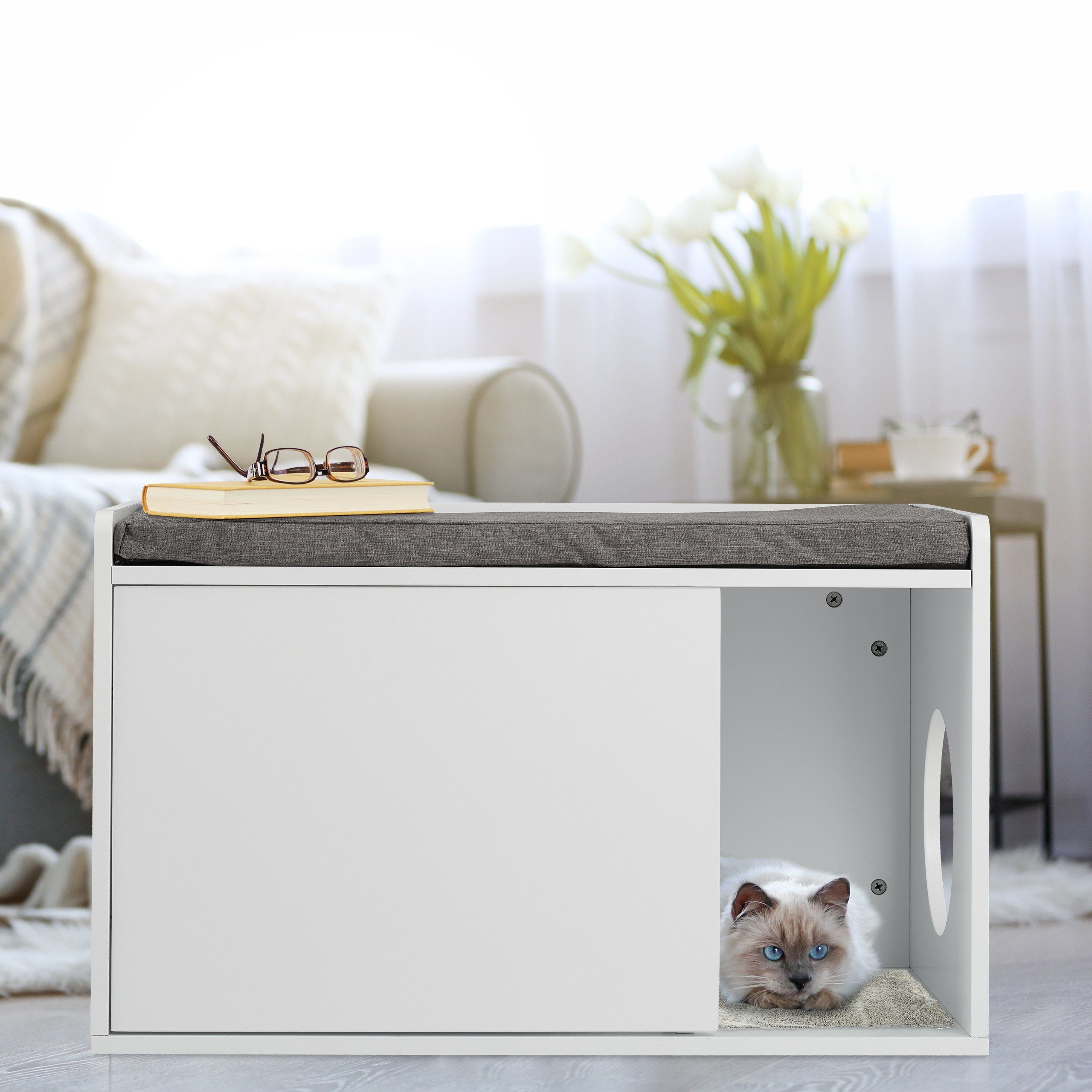 relaxdays Katzentoilette Katzenschrank mit Sitzauflage günstig online kaufen