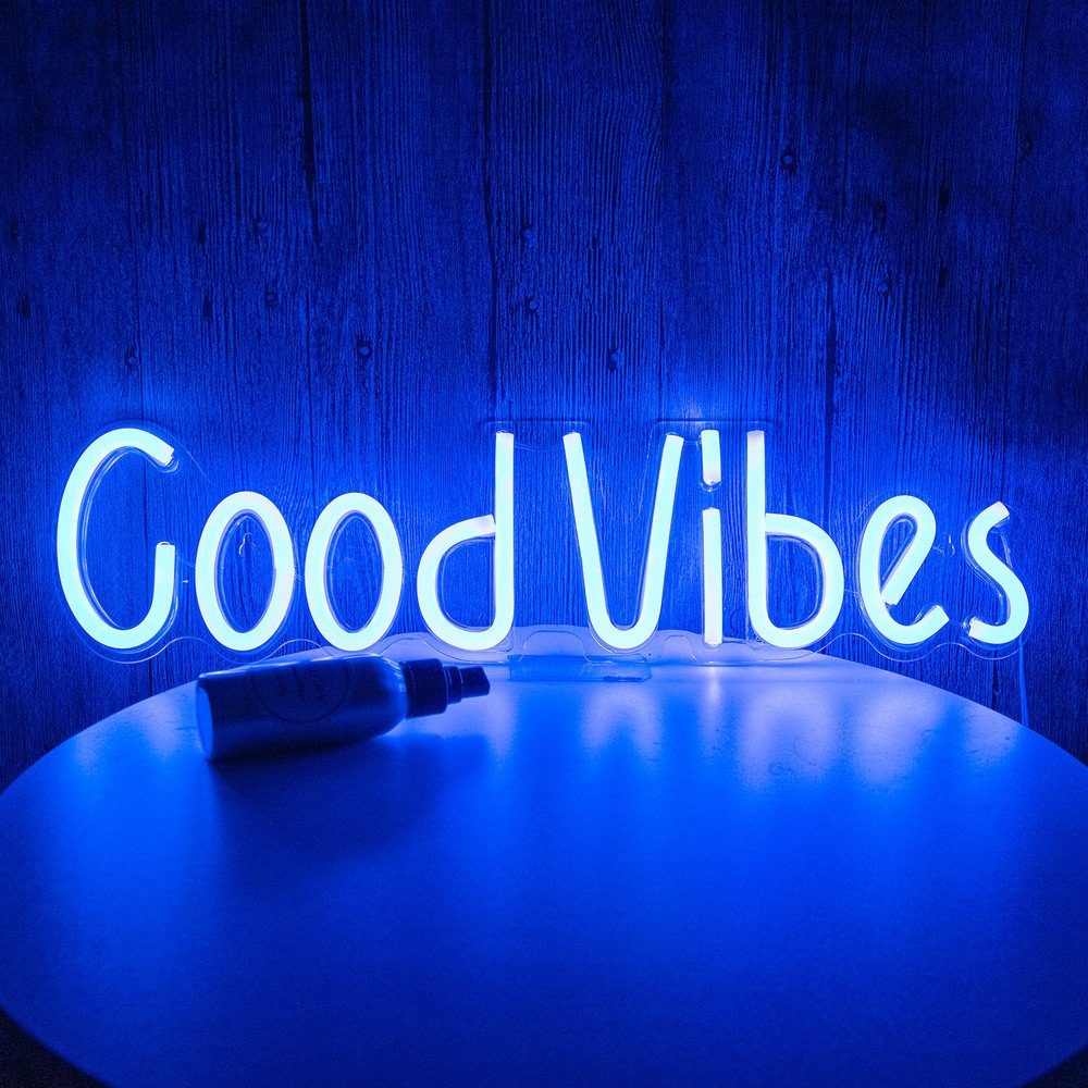 Rosnek LED Dekolicht Neon Lampe,Rose Ananas OPEN Good Vibes,Schlafzimmer Nachtlicht, Good Vibes, mit USB transparenter Acrylrückwand