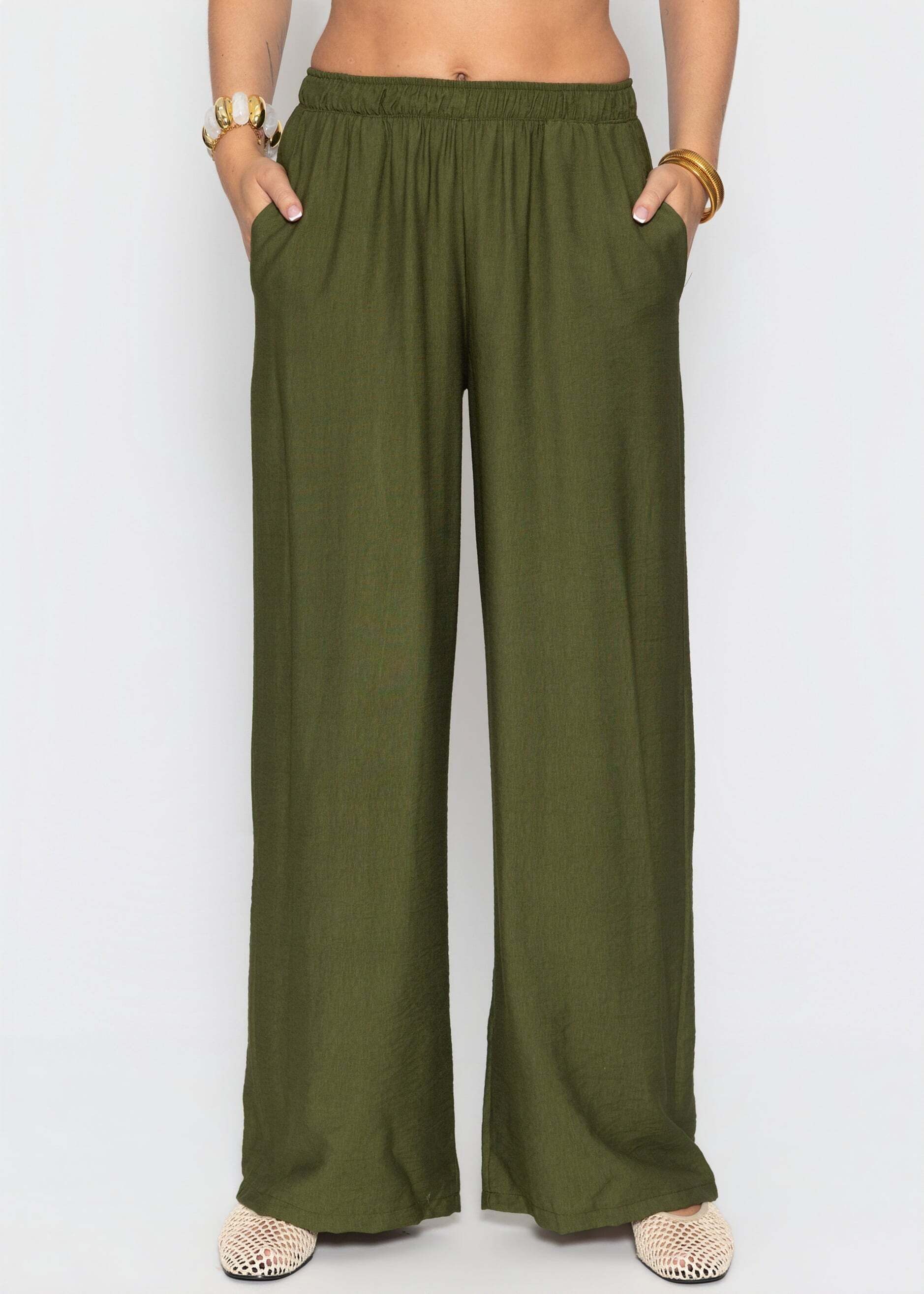 SASSYCLASSY Stoffhose Viskose Hose für Damen Weit geschnittene Hose mit elastischem Bund und Eingriffstaschen