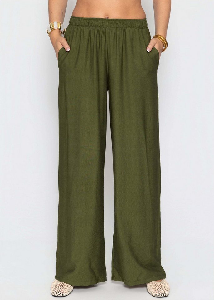SASSYCLASSY Stoffhose Viskose Hose für Damen Weit geschnittene Hose mit elastischem Bund und Eingriffstaschen