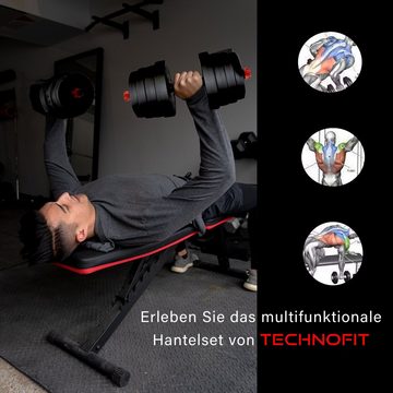 Technofit Hantel-Set Hanteln 2 in 1 Kurzhantel und Langhantel Hantelscheiben verstellbar, Effizienter Muskelaufbau, 2 in 1 perfekt fürs Homegym