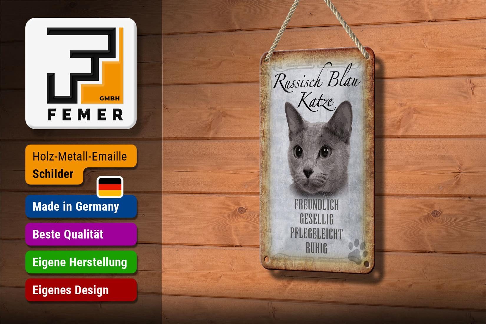 Femer GmbH Metallschild Spruch 12x18cm russisch blau Katze, (1 St), gewölbte Oberfläche, abgerundete Ecken, umgeschlagene Kanten