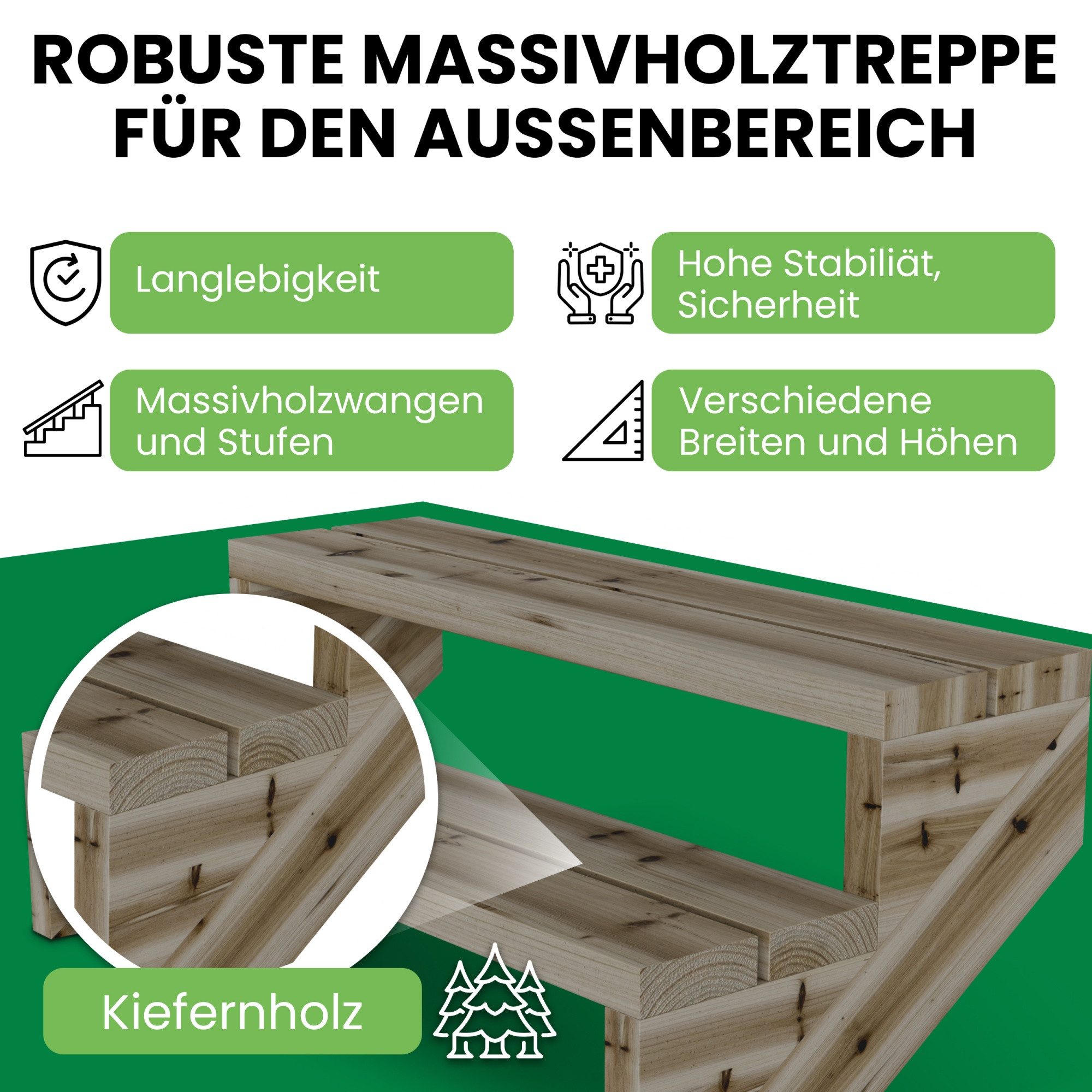 Gartenwelt Riegelsberger Außentreppe Terrassentreppe Kiefer kesseldruckimprägniert Treppe mit Stufen Wangen – Bild 2 von 5