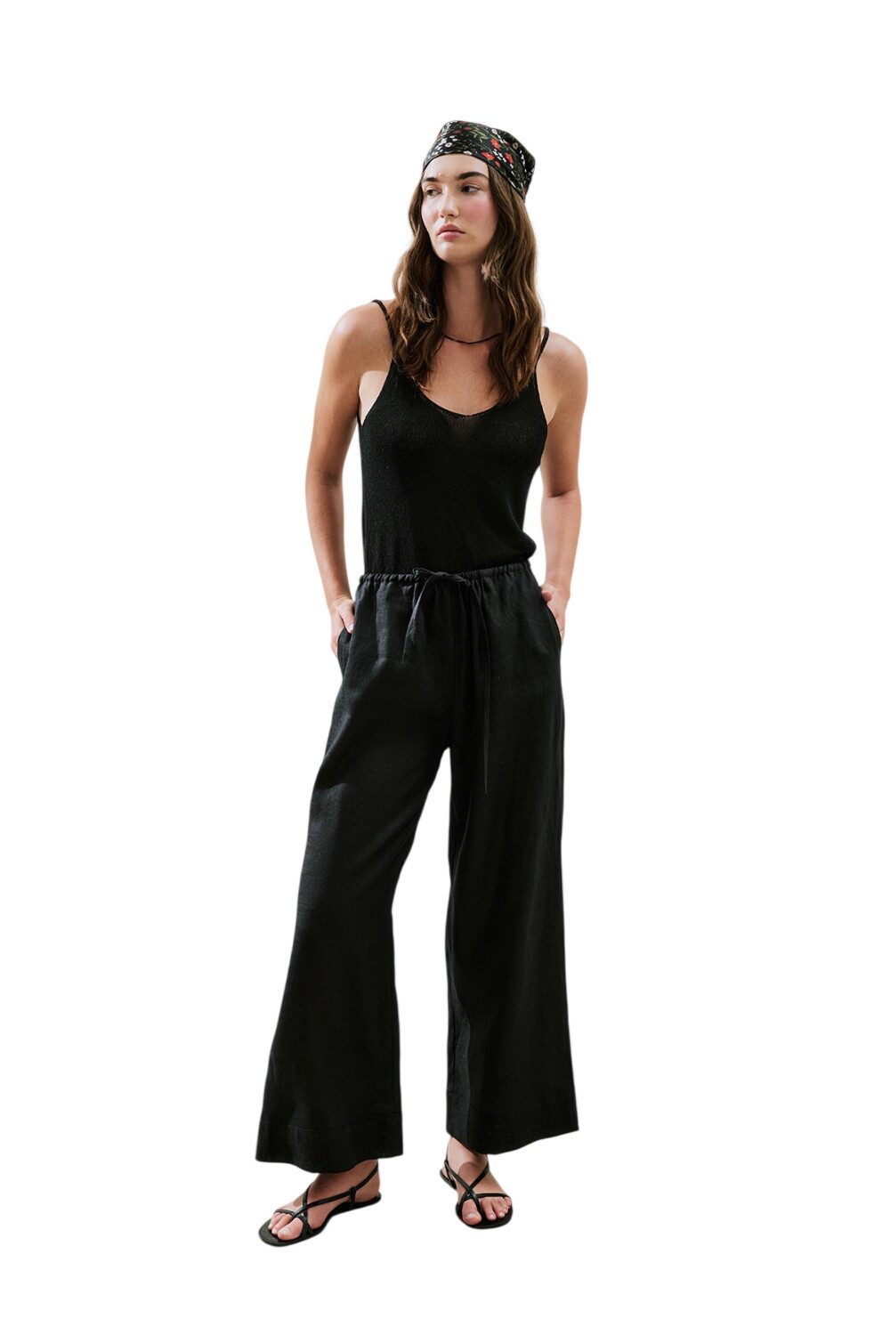 MANUKA Bequeme Jeans Leinenhose mit Bindebändern, schwarz