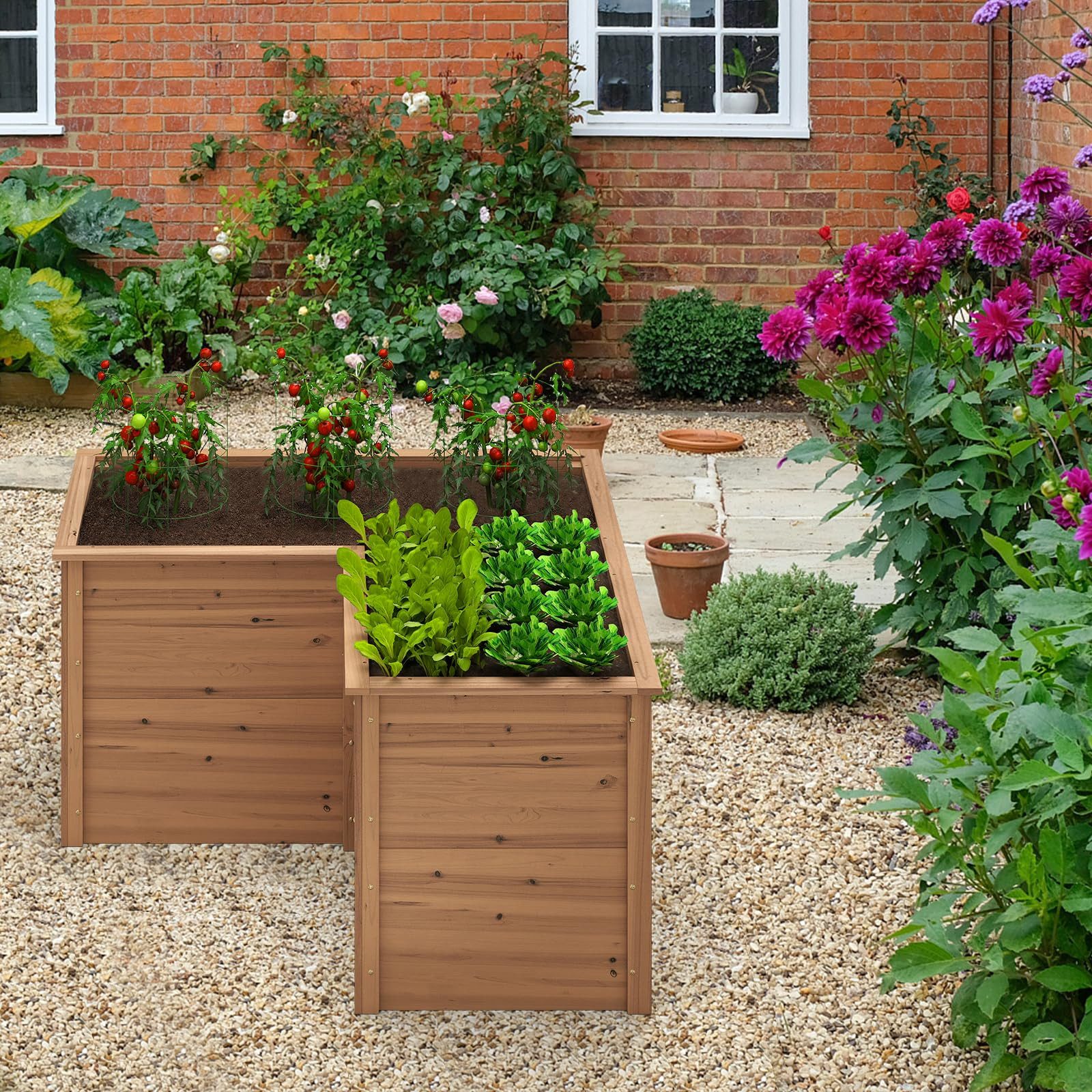COSTWAY Blumenkasten, L-förmig Hochbeet, aus Tannenholz, günstig online kaufen