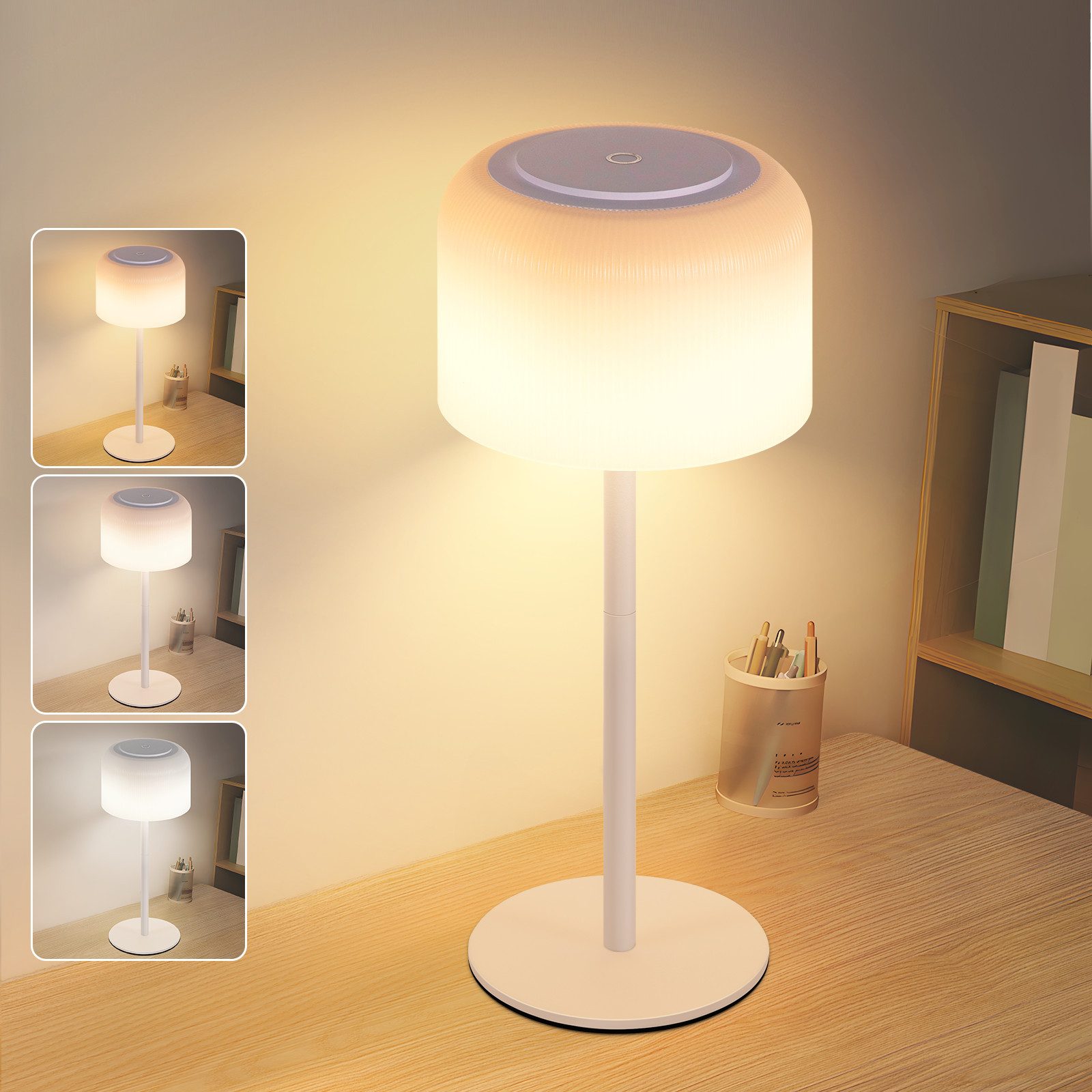 ZMH LED Tischleuchte 1800 mAh, kabellose Akku-Tischlampe mit USB-C, Touch-Dimmer, 3 Farbtemperaturen 3000/4000/6500 K, höhenverstellbar, LED fest integriert, Warmweiß-Neutralweiß-Kaltweiß, für Schlafzimmer, Wohnzimmer, Esszimmer, Arbeitszimmer