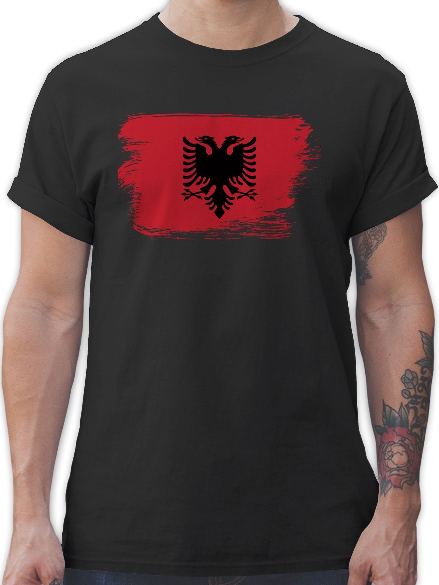 Shirtracer T-Shirt Flagge Vintage Outfit Schwarz 1 Albanien und City Stadt