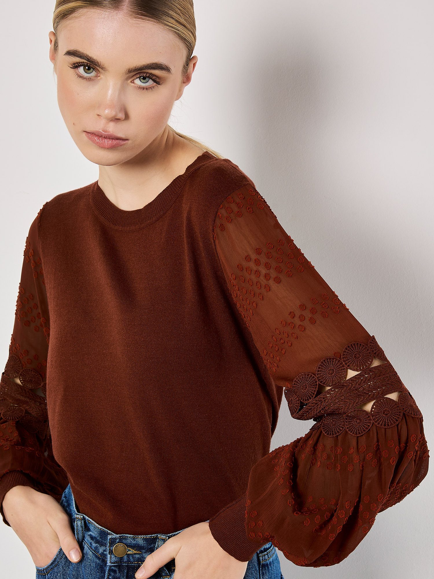 Apricot Strickpullover Langarmshirt, mit Spitze günstig online kaufen