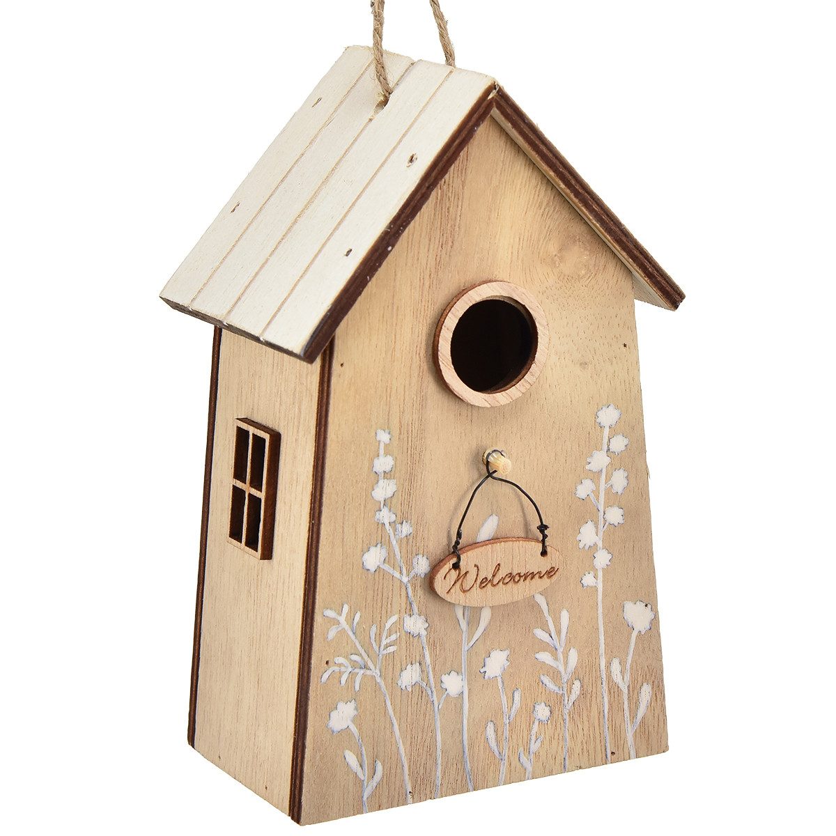 Nistkasten Deko Vogelhäuschen Vintage Weiß Holz Hängend 14,5 cm Set 2