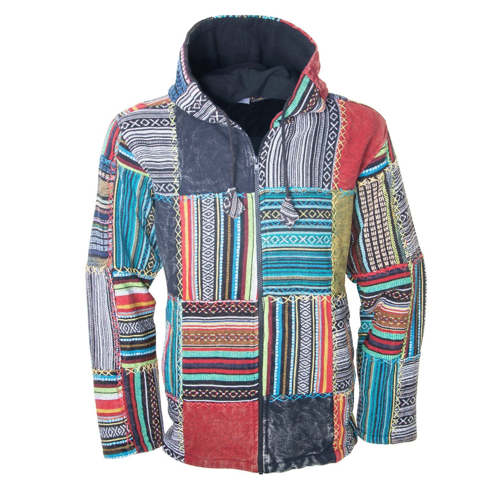 KUNST UND MAGIE Kurzjacke KUNST&MAGIE Baja Jerga Unisex Patchwork Hoodie+Kapuze Jacke