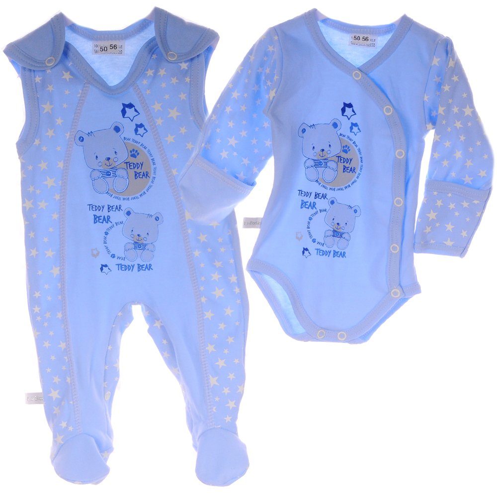 La Bortini Strampler Wickelbody Stramplerhose Body Baby Anzug in Blau mit Sternchen aus reiner Baumwolle, 44 50 56 62 68 74 80 86