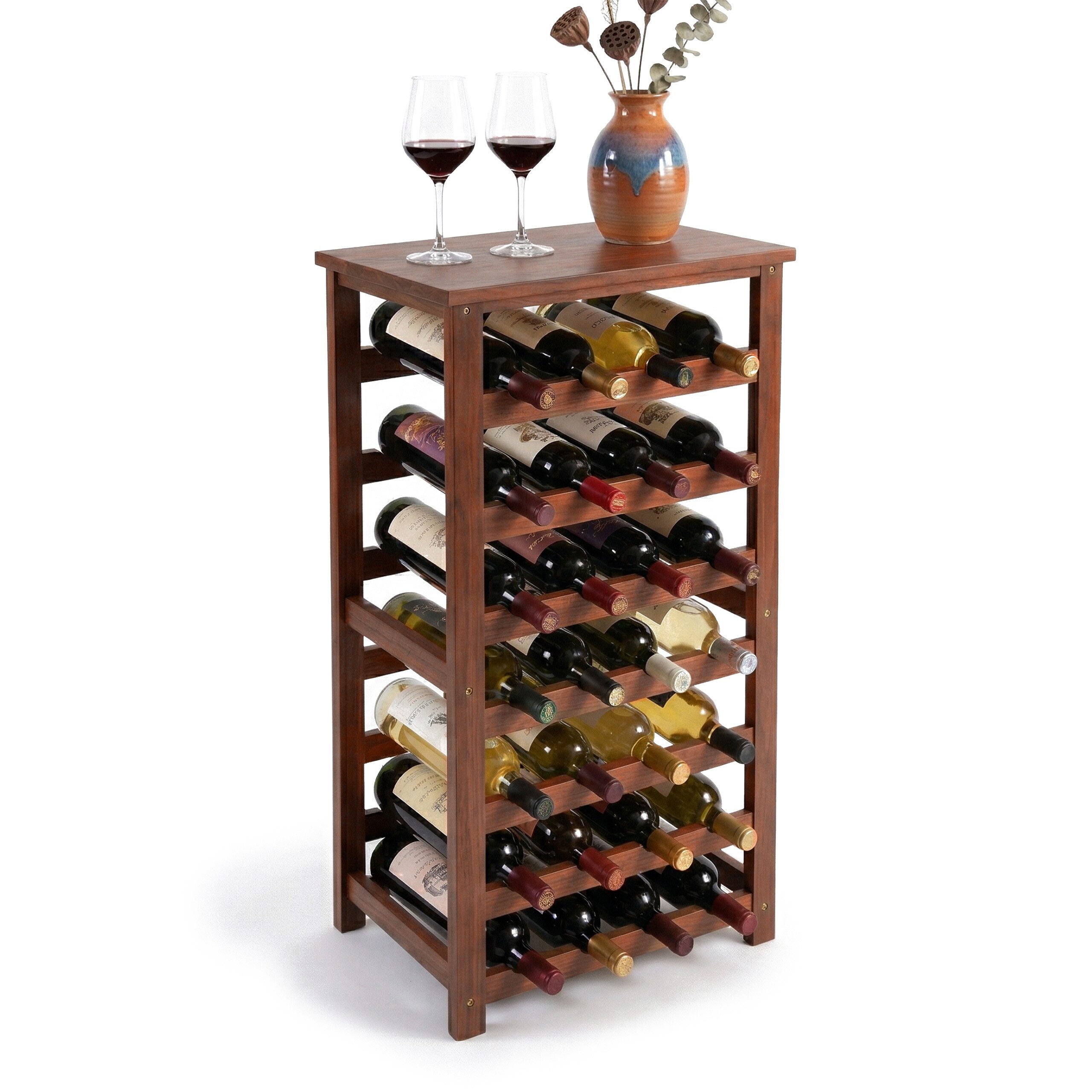 relaxdays Weinregal Walnussholz 24 Flasche, dunkelbraun