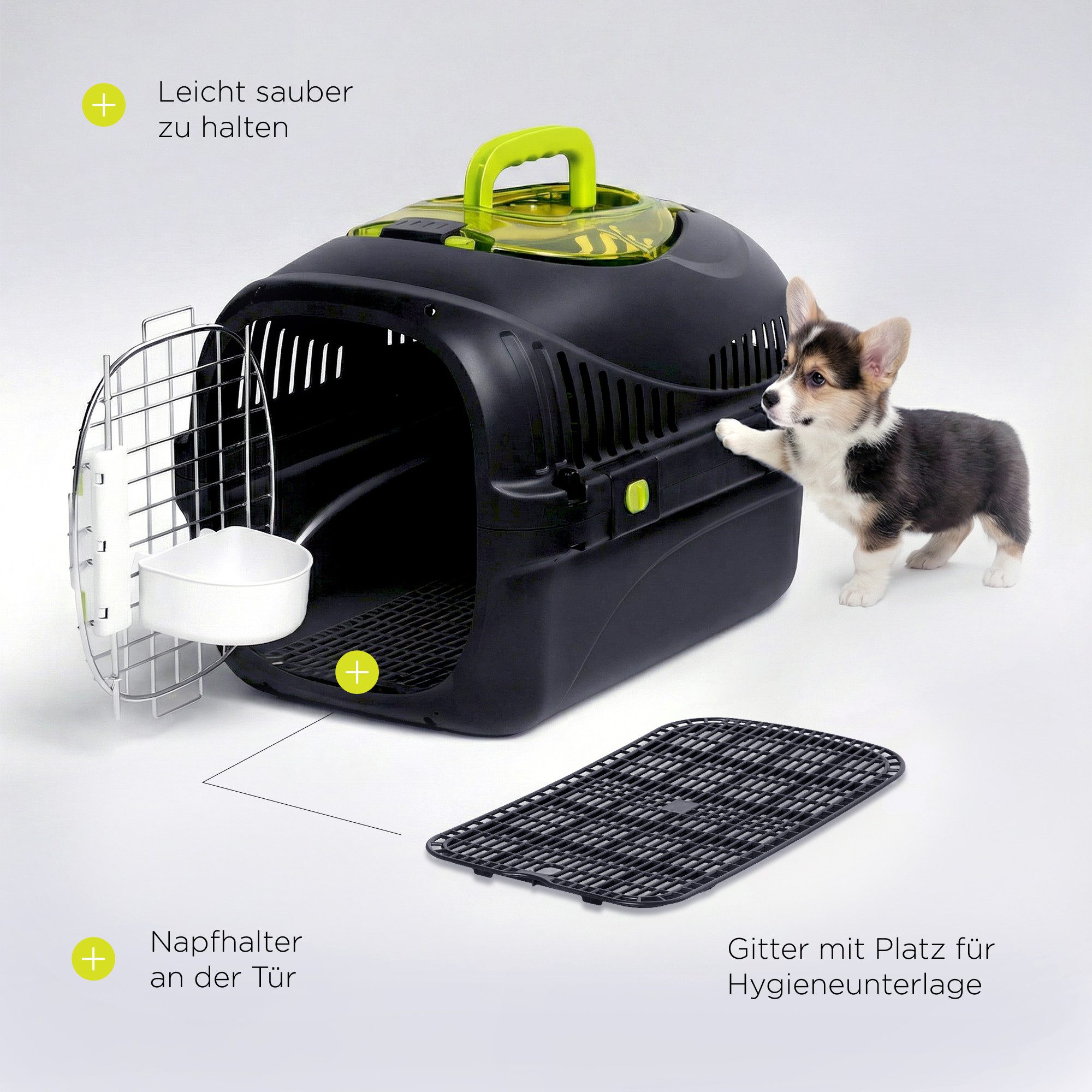 Peluvio Tiertransportbox SAFY für Hunde bis 5 kg, Öffnungsfenster/Großer Griff/Urinauffanggitter/bis zu 5 kg