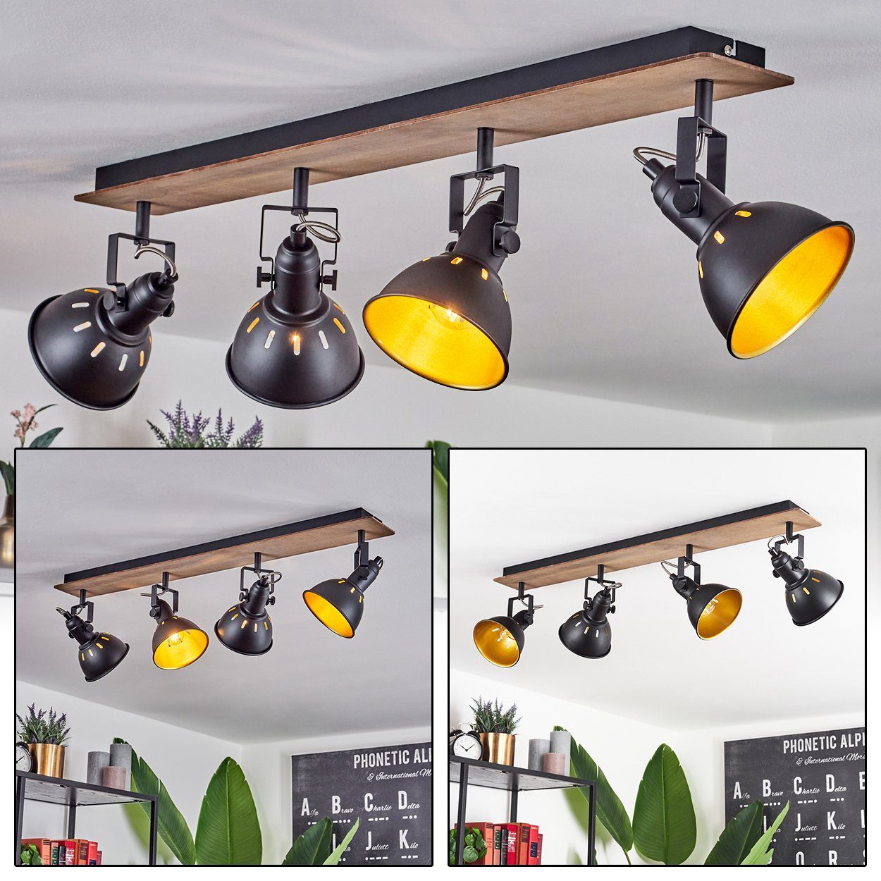 hofstein Deckenleuchte »Arazane« Deckenlampe aus Metall/Holz, Schwarz/Chrom günstig online kaufen