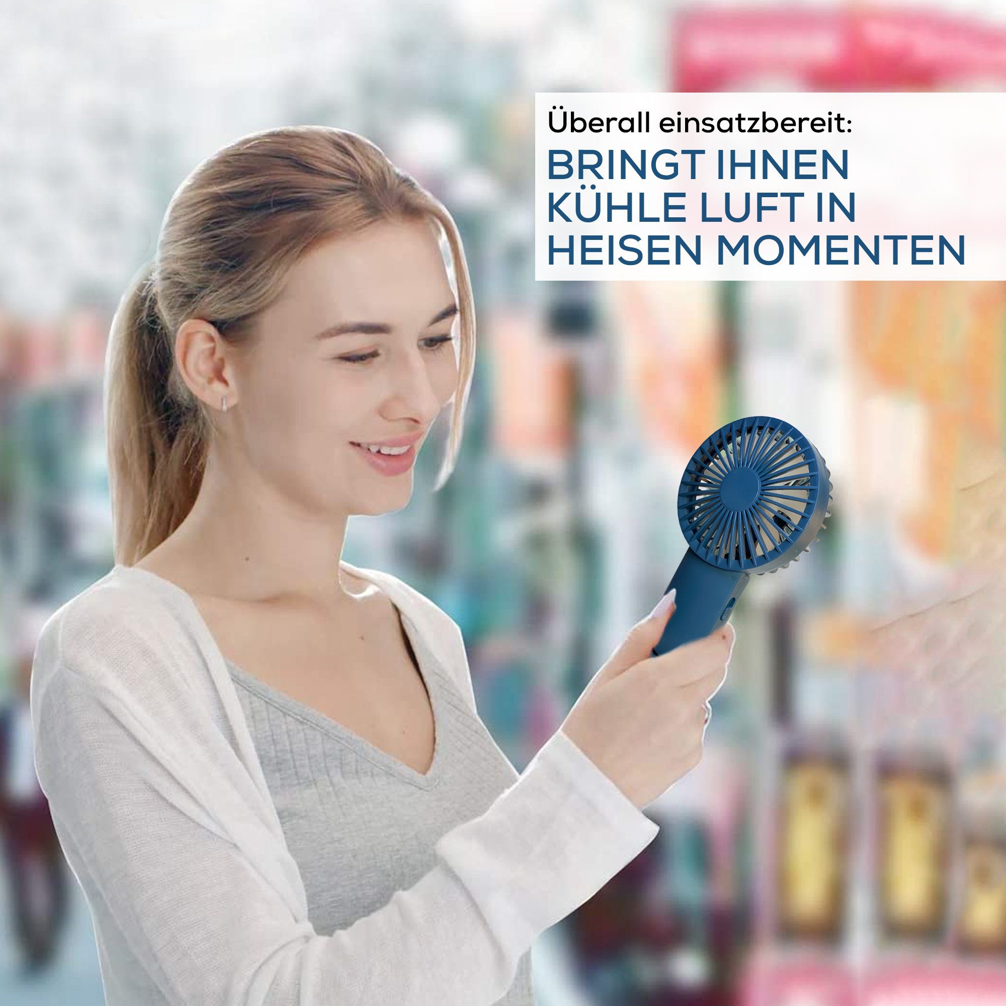 MAQETARA USB mit betrieb Products des 2 Lüfter, Ladens tragbarer Stufen, auch Standfuss, Mini Blau Hand USB-Ventilator aufladbar Ventilator wärend möglich Akku