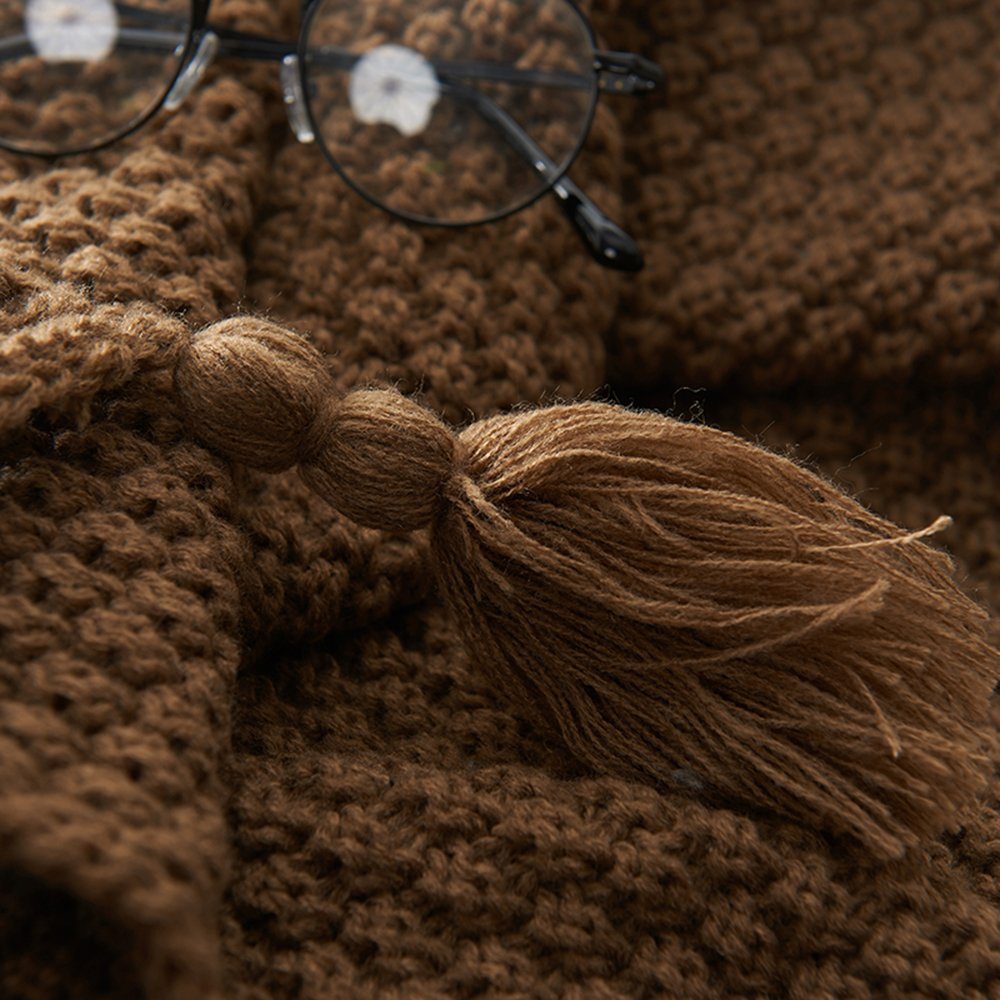 Wohndecke Kuscheldecke Gestrickte Strickdecke,Sofadecke,Tagesdecke, BTTO, Quasten,Weich,Warm,für Bett Sofa und Couch