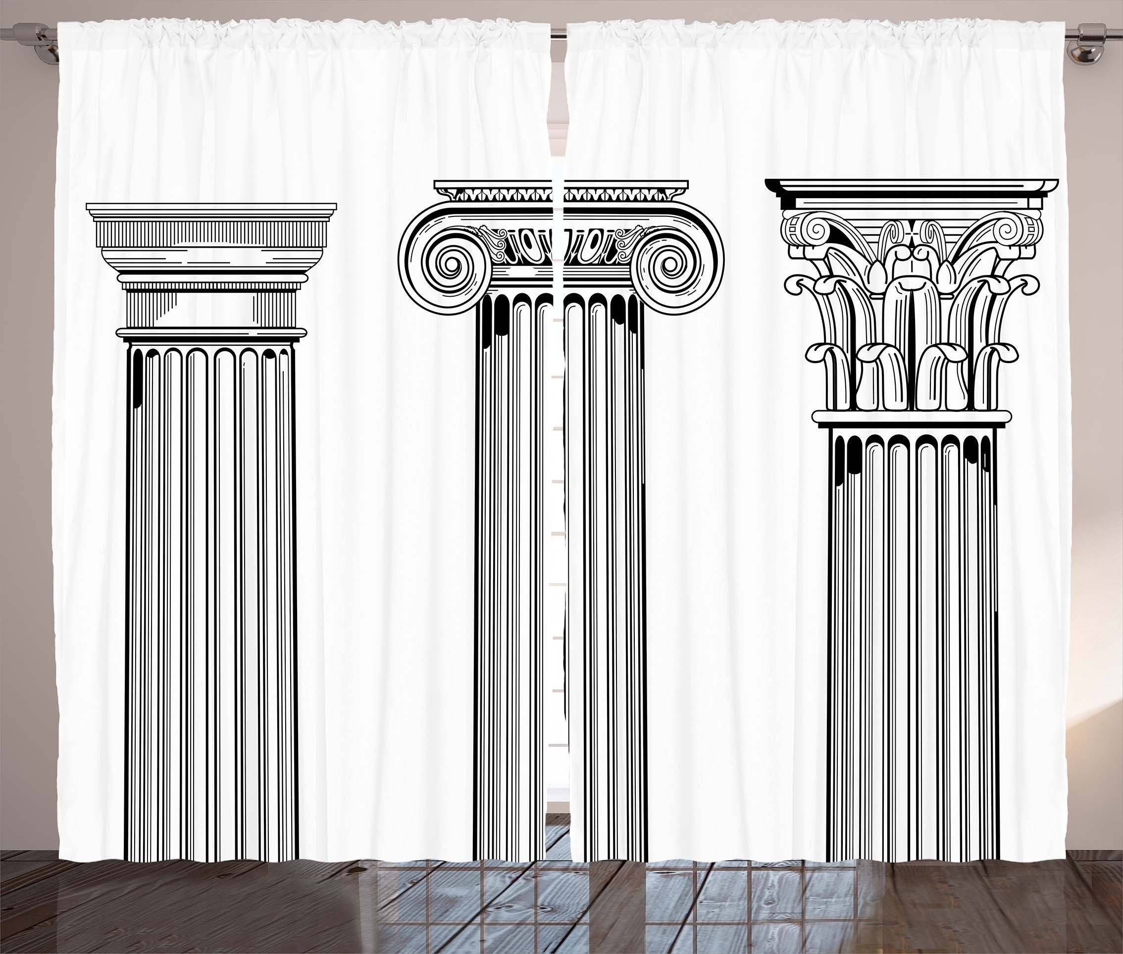 Schlaufen Schlafzimmer Gardine und Haken, Antike mit Vorhang Säulenkapitelle Abakuhaus, Kräuselband altertümlich