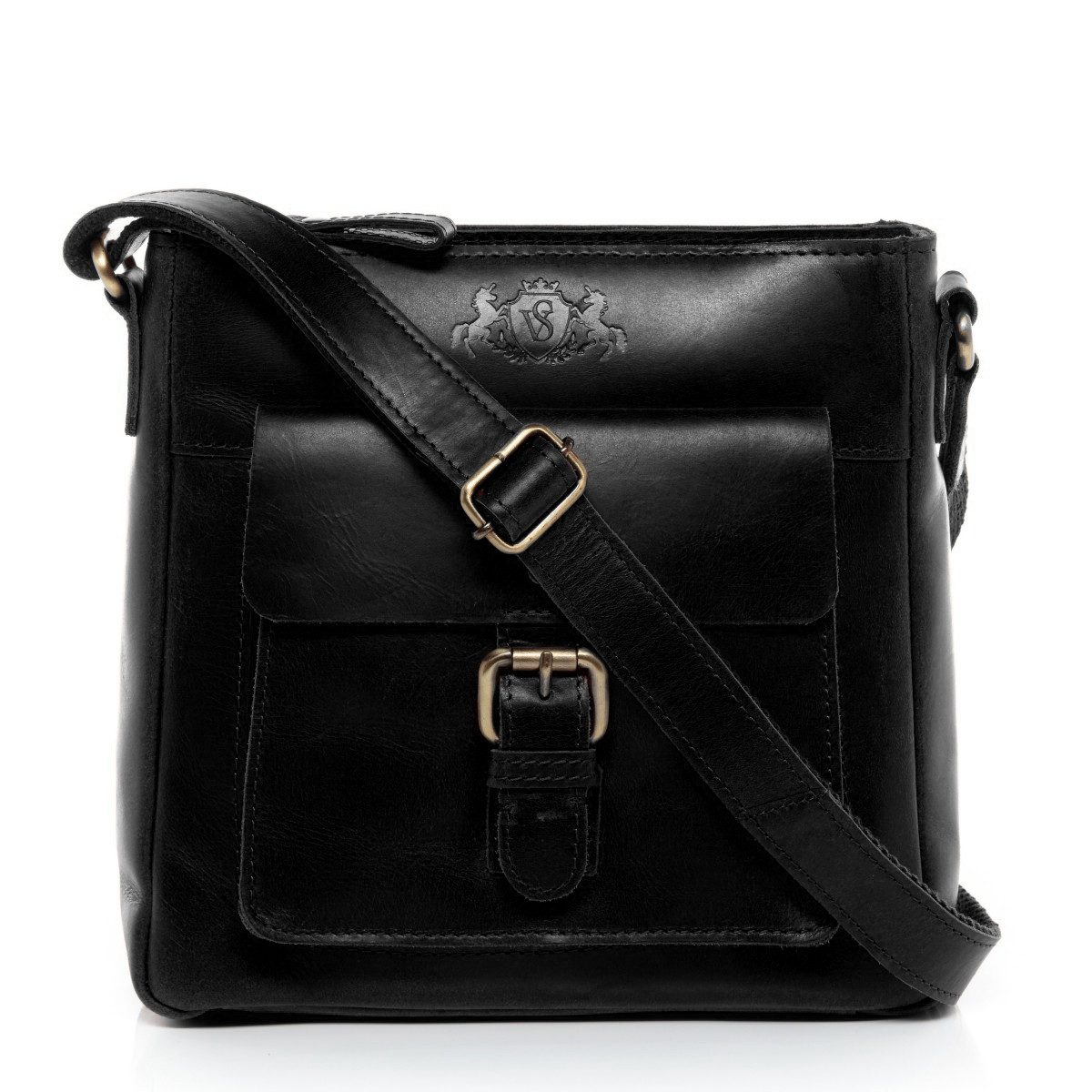 SID & VAIN Umhängetasche YALE Umhängetasche Cross-Body Bag echt Leder, Ledertasche Schultertasche Herren Damen Messenger Bag schwarz