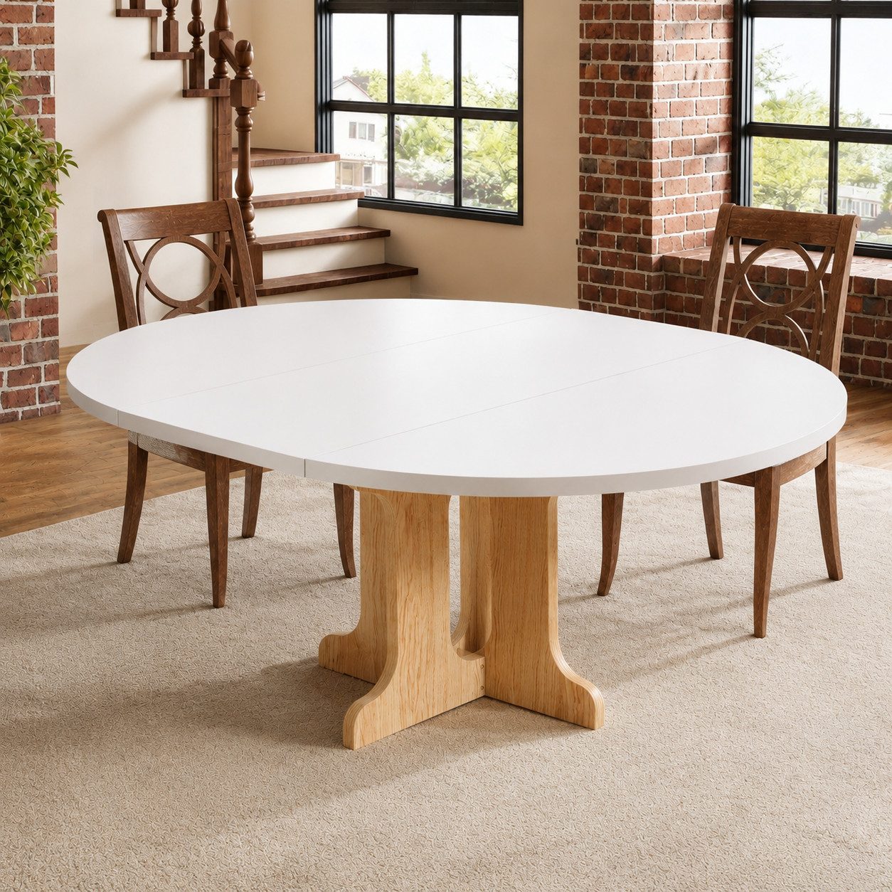 PEALOV Esstisch oval‑rund mit interner Erweiterungsplatte 90‑120 cm (1-St), Ausziehbarer Küchentisch für 4‑6 Personen