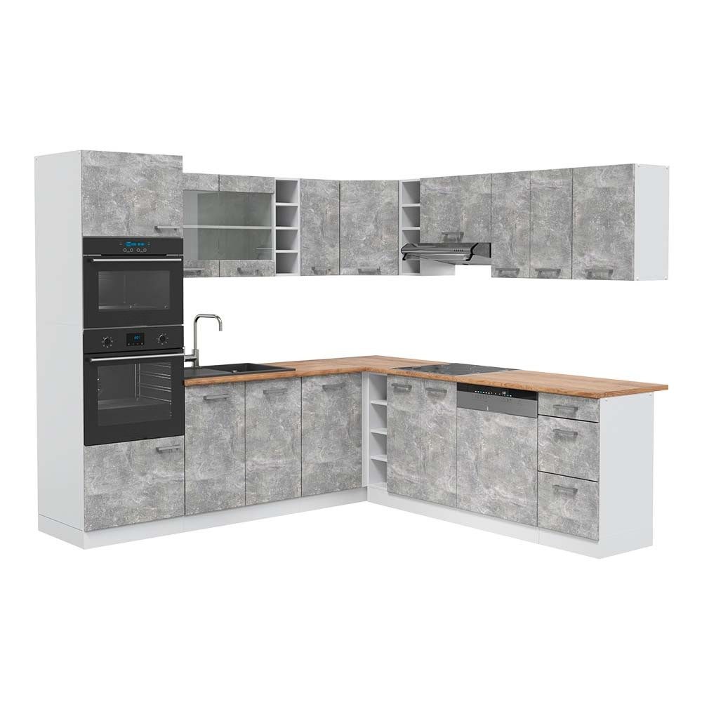 Vicco Winkelküche R-Line, Beton/Weiß, 247 x 237 cm, AP Eiche