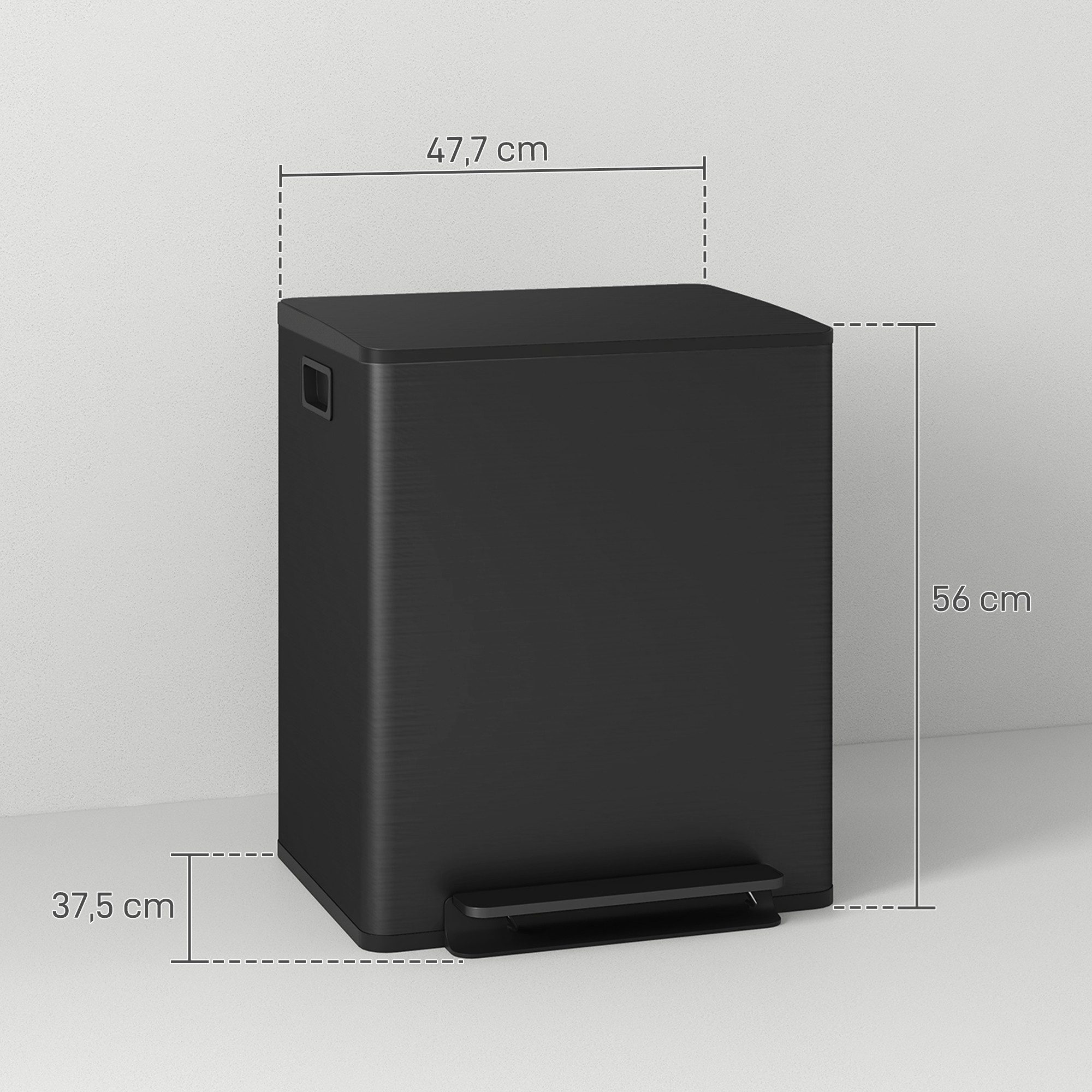 HOMCOM Mülltrennsystem Mülleimer Küche Treteimer 2x30L mit Pedal Edelstahl, 2 Fächer, Soft-Close, Fingerabdruckfrei – Bild 3 von 5