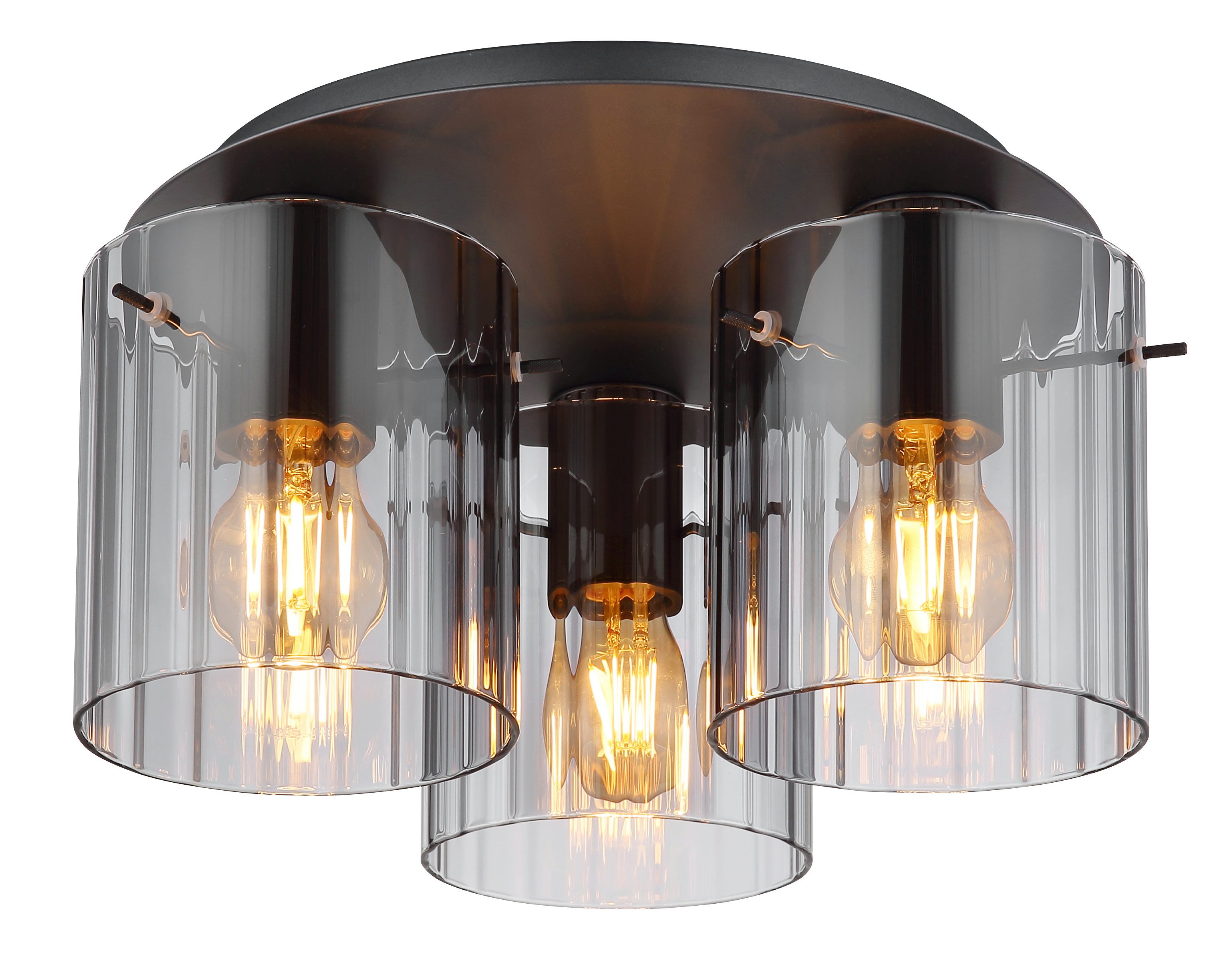 GLOBO LIGHTING Deckenleuchte TULIVAR, ohne Leuchtmittel, Deckenlampe/Glas rauchfarben/Gläser mit Rillen/Wohnbereich