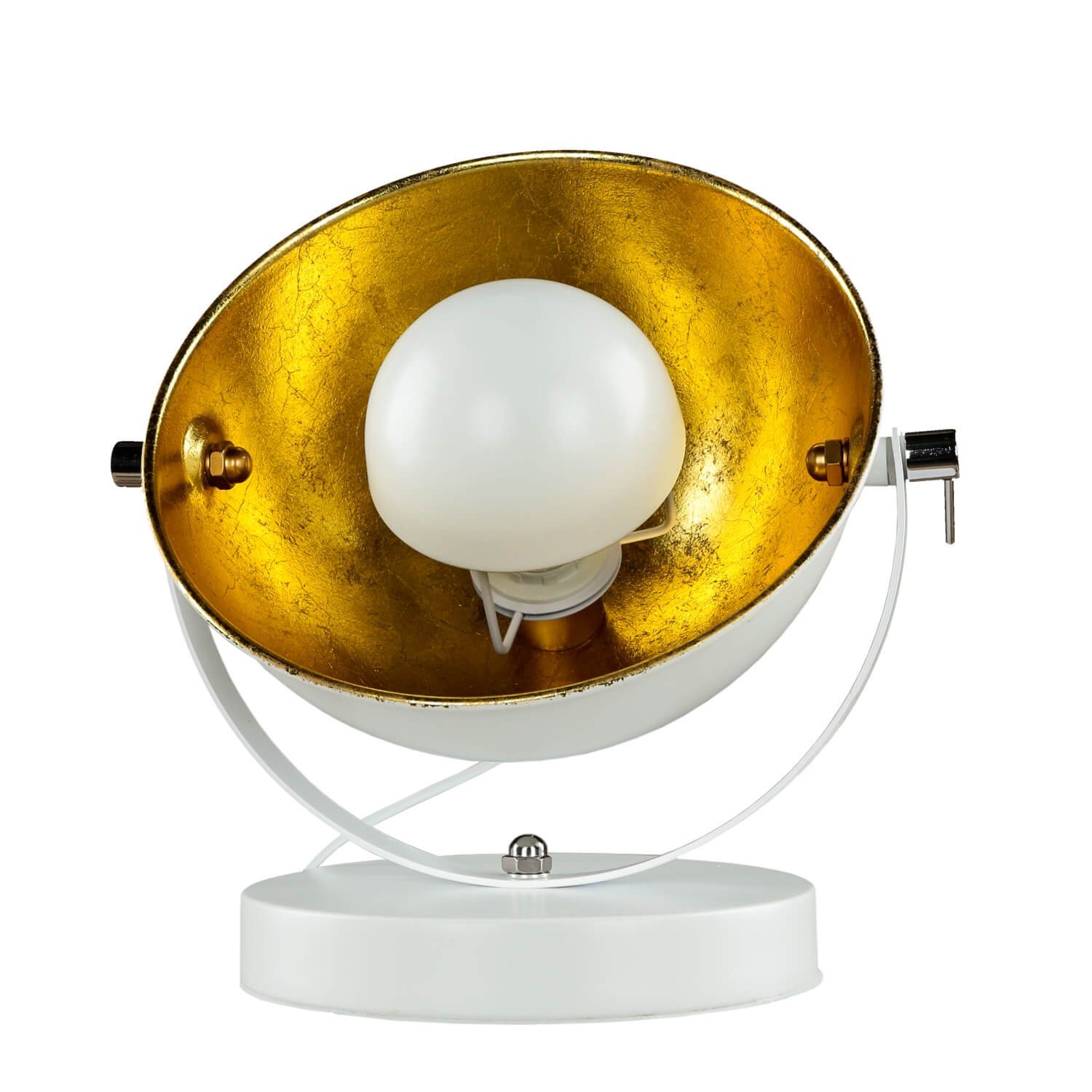 Studio Lampe Gold Weiß E14 Metall verstellbar Licht-Erlebnisse Halbkugel Leuchtmittel, ohne Retro BARAN, Nachttischlampe