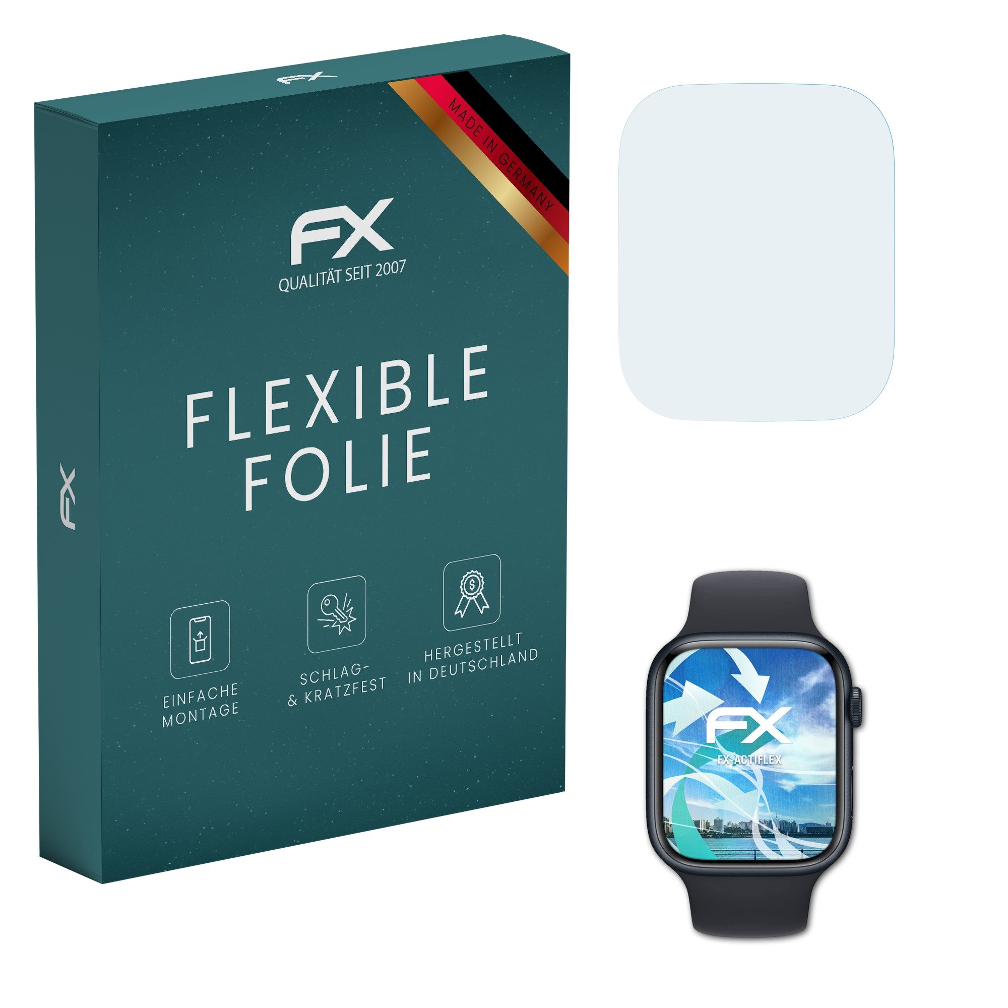 atFoliX Schutzfolie Displayschutzfolie für Apple Watch 45 mm Series 8, (3 Folien), Ultraklar und flexibel