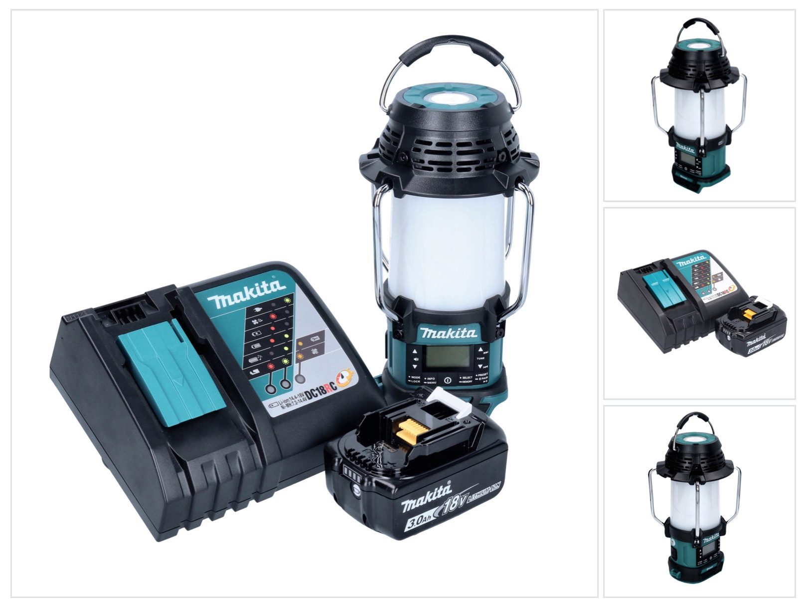 Makita DMR 056 RF1 Akku Radio 18 V FM DAB+ mit Laterne 360° Taschenlampe IP6 Baustellenradio