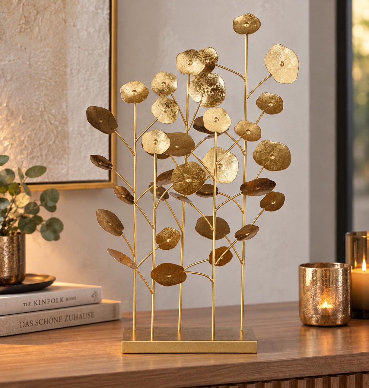 MF Dekoobjekt Dekoaufsteller Olbia Antikgold Blattdesign 55 cm (1 St)
