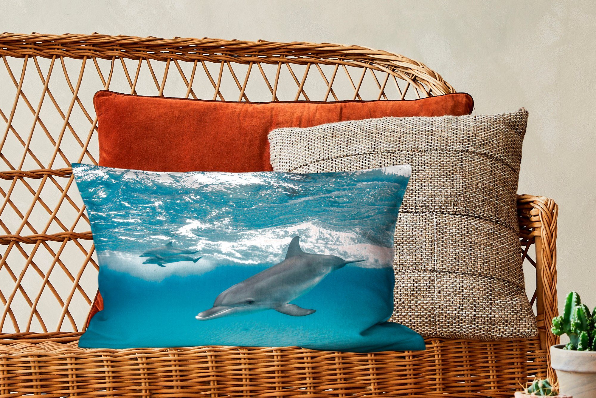 Wasser - Schlafzimmer Meer, Wohzimmer Zierkissen, Dekokissen Füllung, Dekoration, - Dekokissen Delfin MuchoWow mit