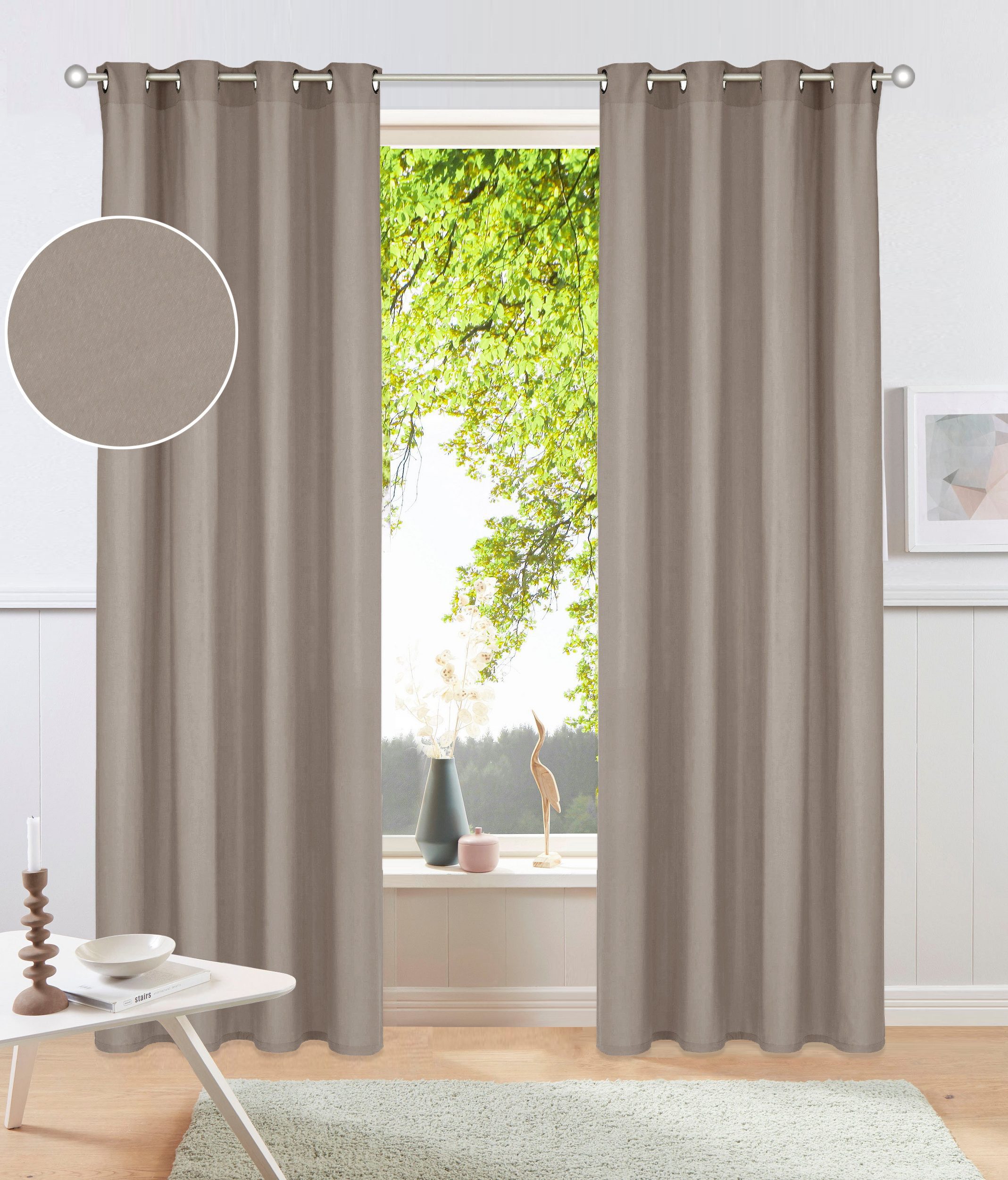 OTTO home Vorhang Parry (2 St), Ösen, blickdicht, Polyester, 2-er Set, blickdicht, monochrom, basic