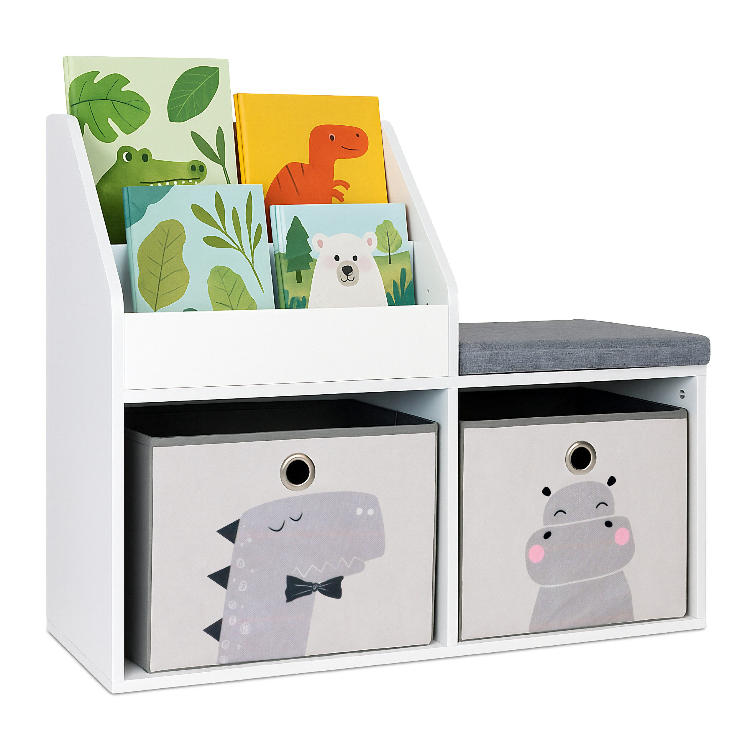 relaxdays Kinderregal Kinderbank mit Bücherregal, 1-tlg.
