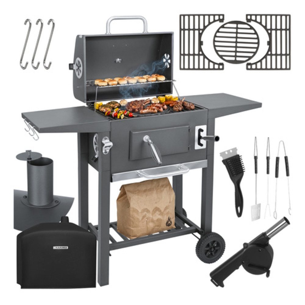 Kaminer Holzkohlegrill Gartengrill Holzkohlegrill, Spar-Set, Thermometer, Regulieren Sie die Temperatur durch die höhenverstellbare Kohleschale
