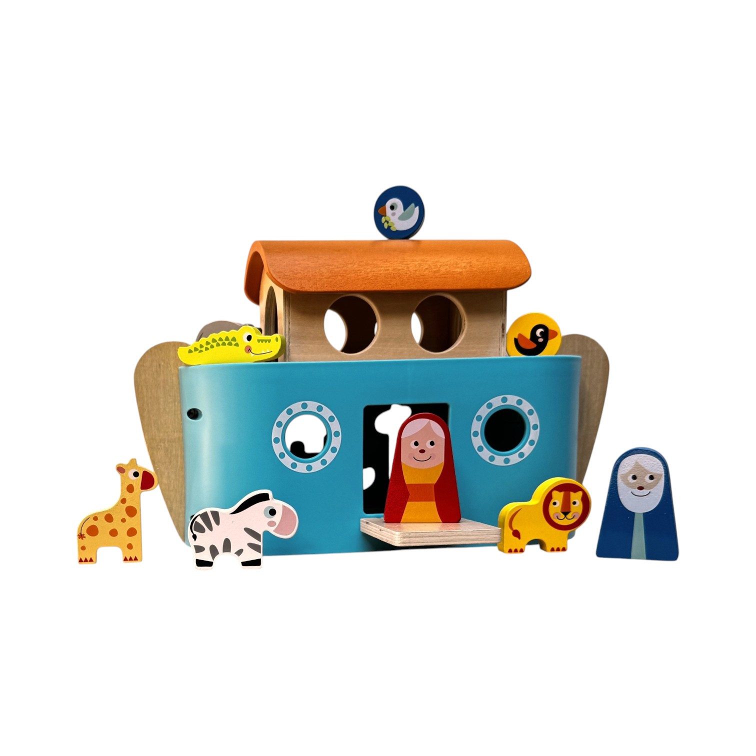 Zayno Greifspielzeug Spielschiff "Arche Noah" mit bunten Figuren aus Holz (Packung, 1-tlg., Beflügelt die Fantasie deines Kindes), optisch ansprechend und pädagogisch wertvoll.