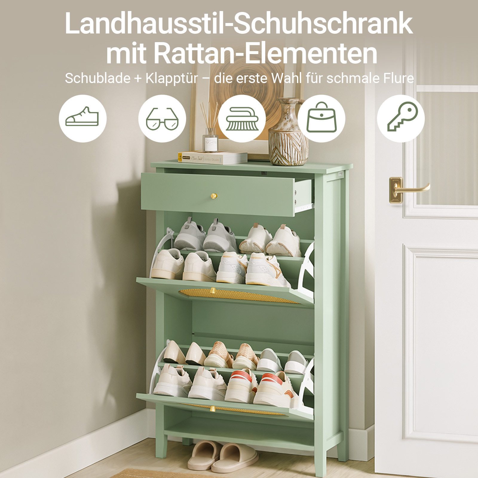 SoBuy Schuhschrank FSR223, Schuhkipper schmal, Flurschrank Schuhregal, 2 Klappen für Flur (1er Set) Trennwand verstellbar, für 8 Paar Schuhe, bis EU-Größe 46, f – Bild 4 von 5