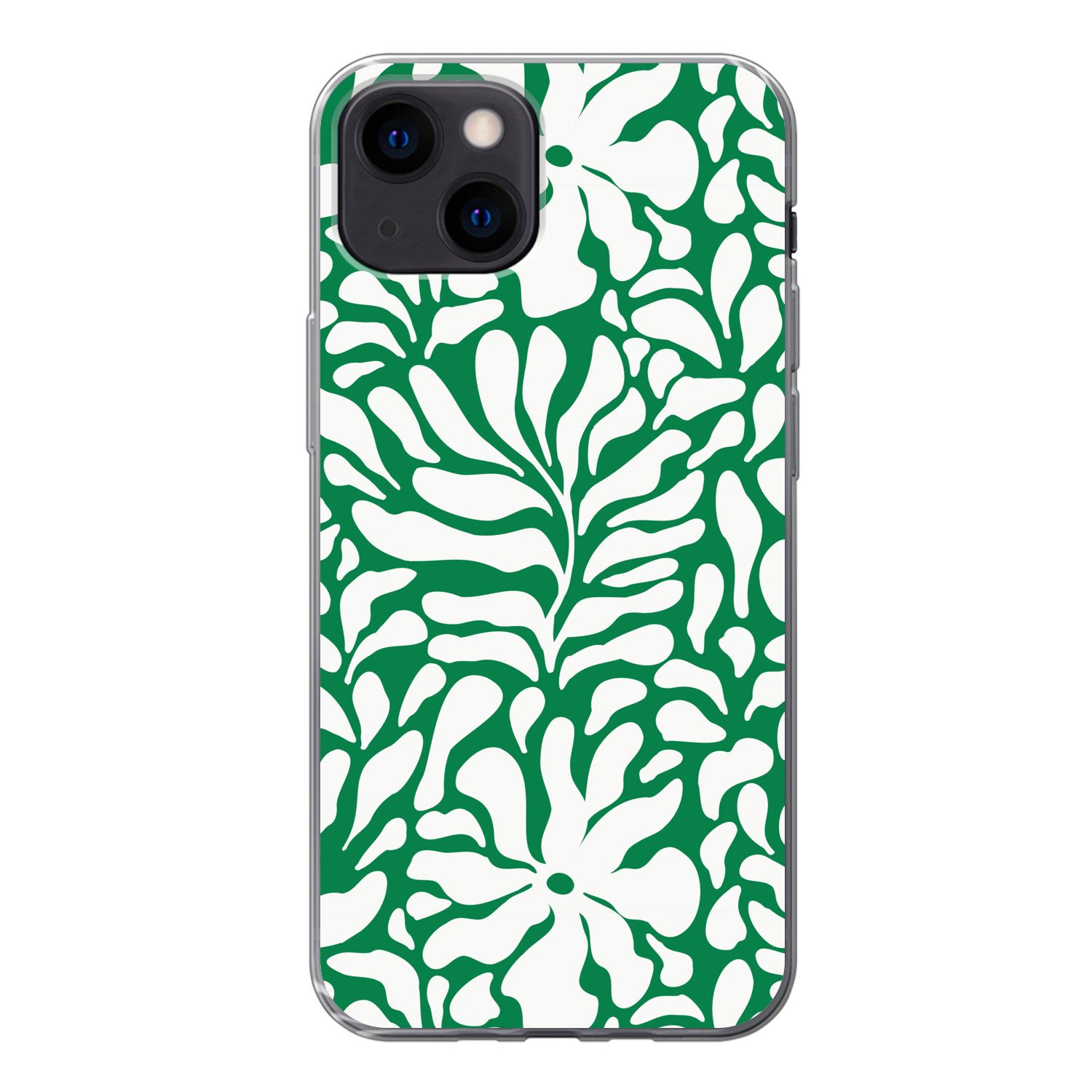 MuchoWow Handyhülle für Apple iPhone 13 mini Florales Muster - Grün - Weiß - Druck, Smartphone-Bumper, Print, Handy Schutzhülle Dünn