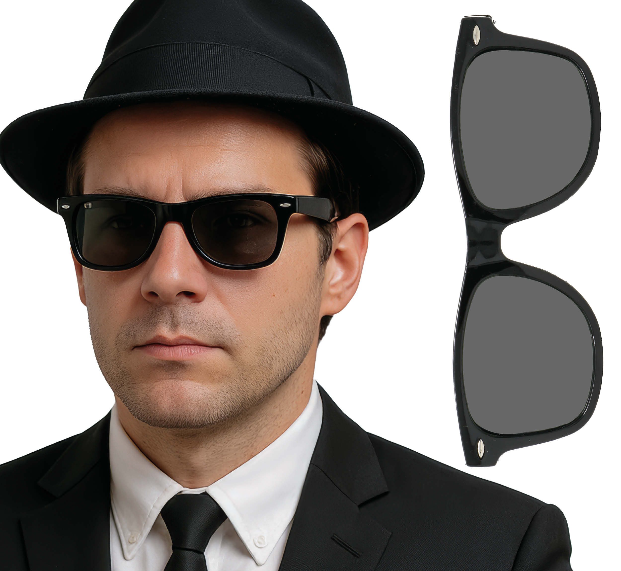 Fiestas Guirca Kostüm, Polizei Kostümzubehör Eyewear 60er Jahre Retro Look Karneval Schwarz