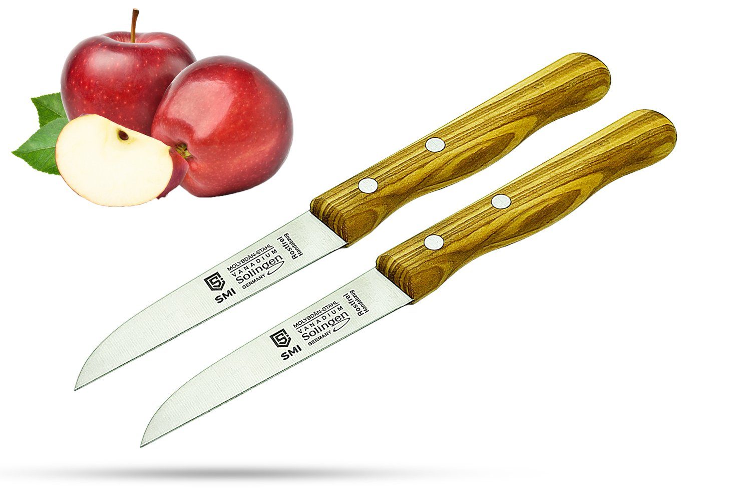 SMI Schälmesser 2-tlg Olivenholz gerade Solingen Gemüsemesser Obstmesser Küchenmesser