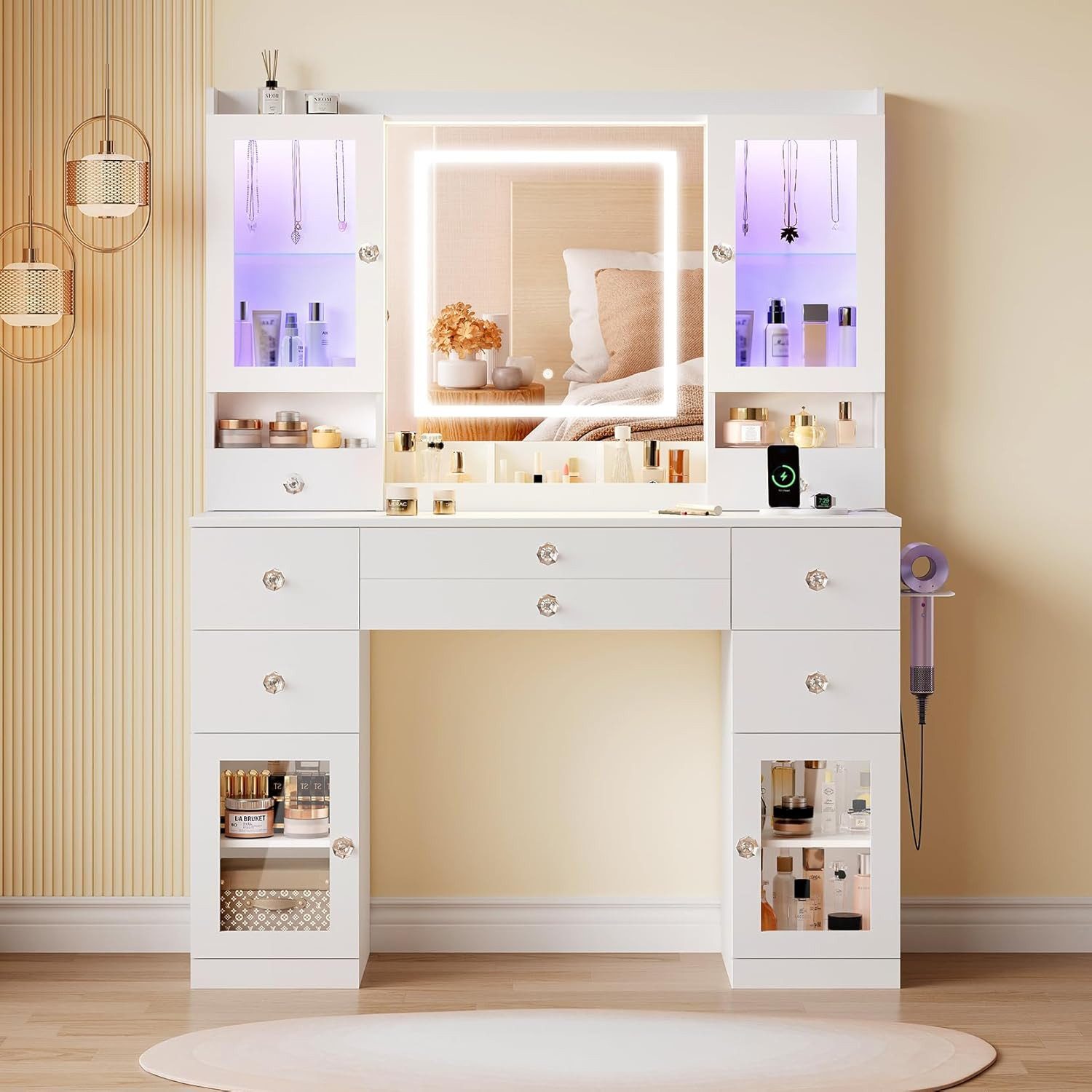 Dripex Schminktisch Großer Schminktisch mit Beleuchtung Steckdosen und Spie günstig online kaufen