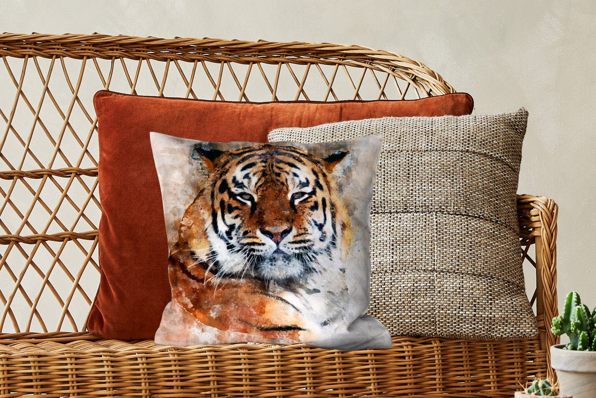 MuchoWow Dekokissen Tiger für Schlafzimmer, - Sofakissen - Füllung mit Zierkissen Orange, Deko, Wohzimmer, Gemälde